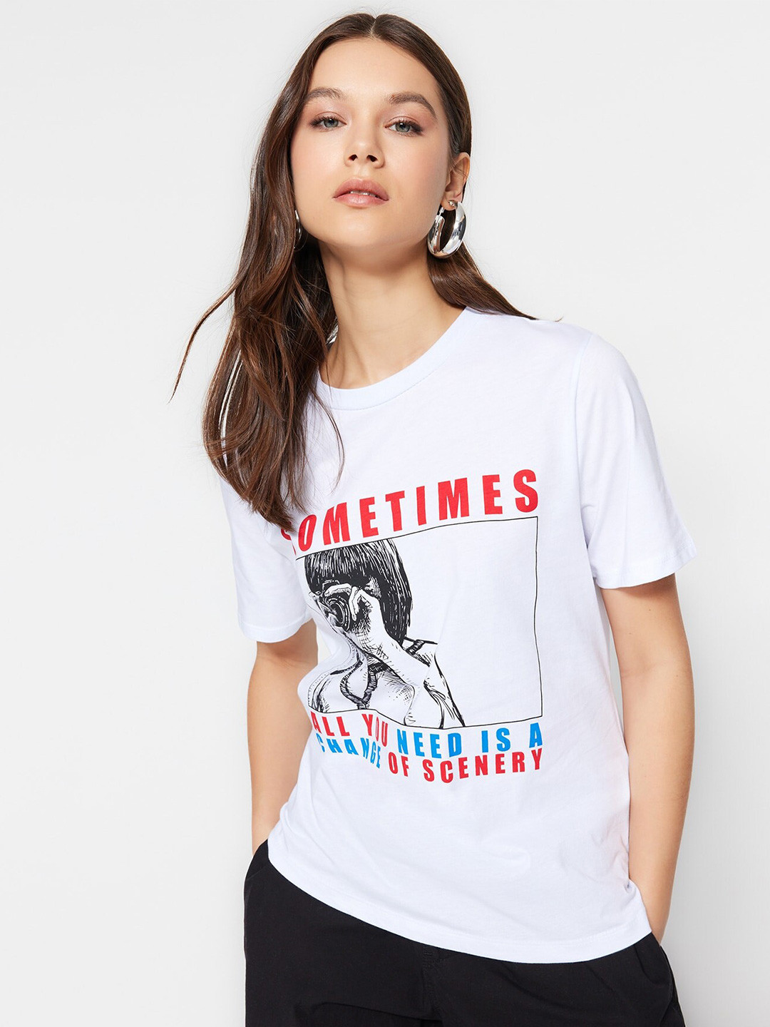 

Trendyol Typography Printed Pure Cotton T-shirt, White