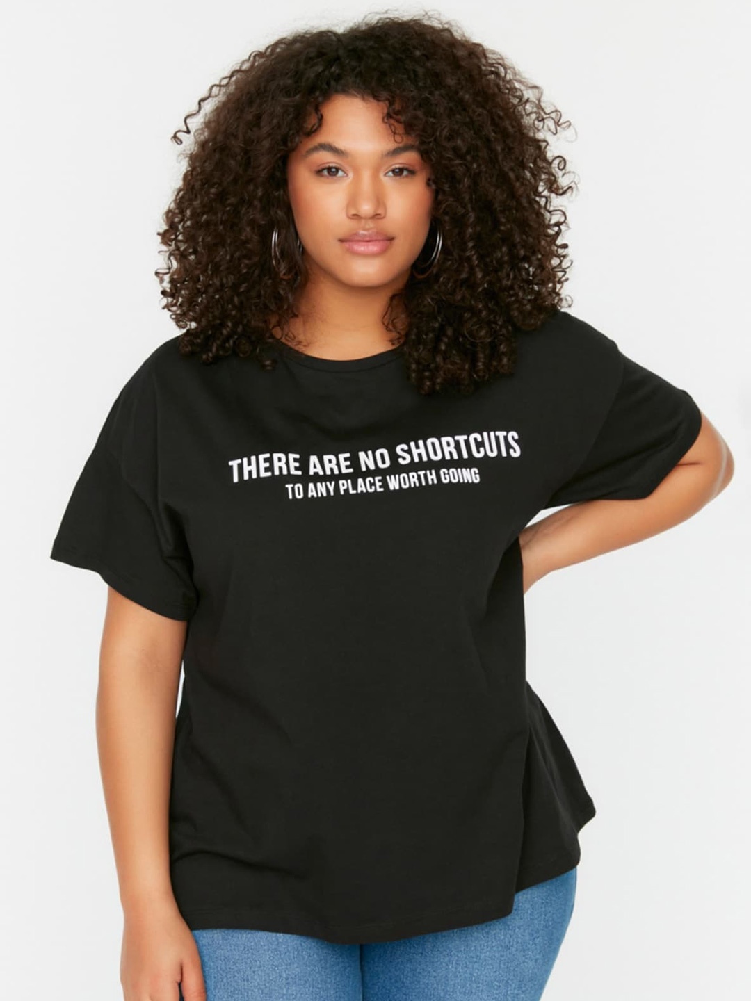 

Trendyol Typography Printed Pure Cotton T-shirt, Black