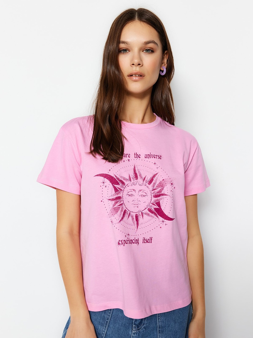 

Trendyol Graphic Printed Pure Cotton T-Shirt, Pink