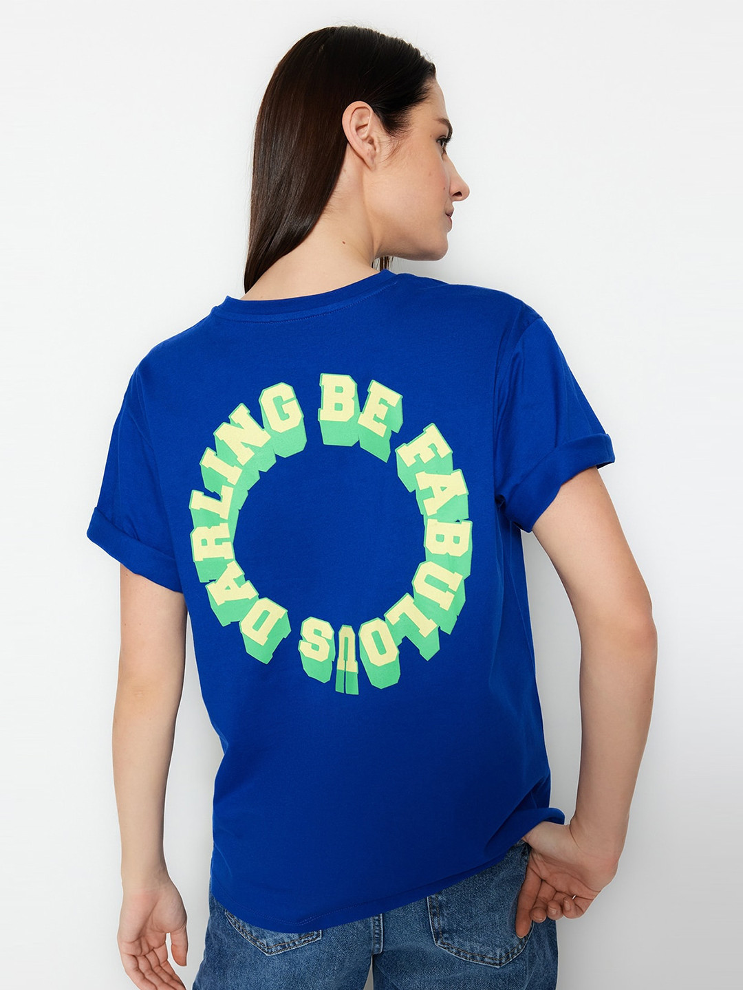 

Trendyol Typography Printed Pure Cotton T-Shirt, Blue