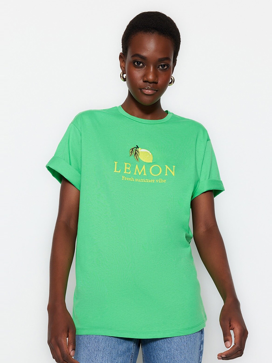

Trendyol Typography Printed T-shirt, Green
