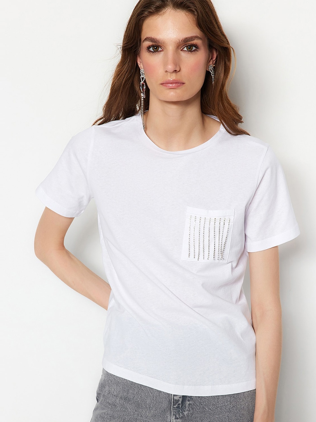 

Trendyol Embellished Cotton T-shirt, Na