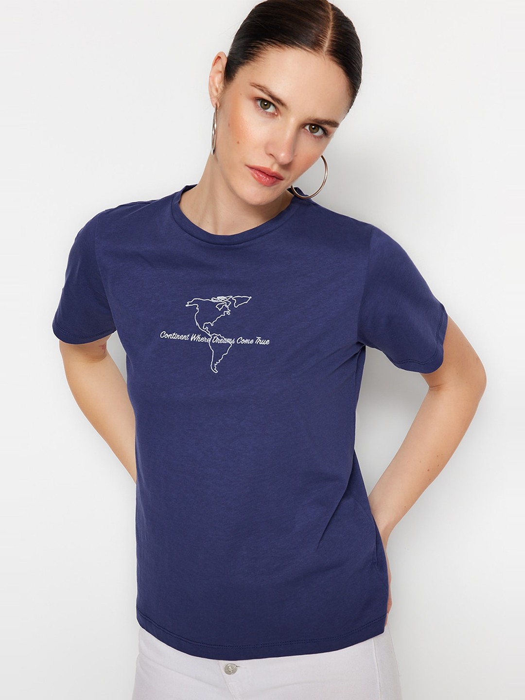 

Trendyol Typography Printed Pure Cotton T-shirt, Blue