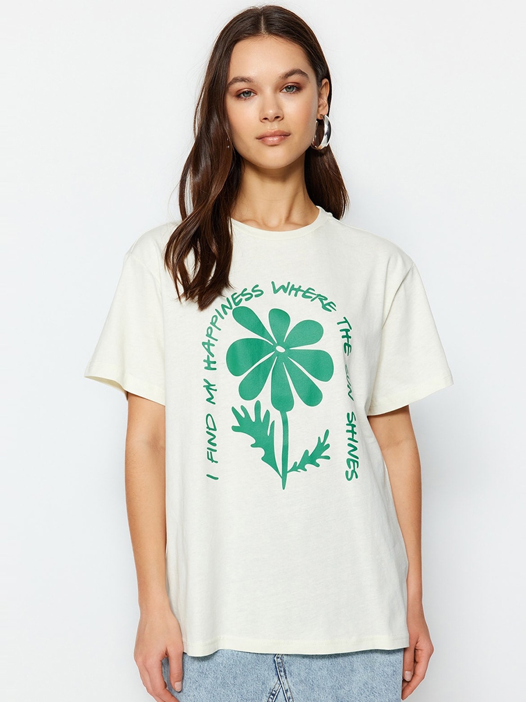 

Trendyol Typography Printed Pure Cotton T-shirt, White