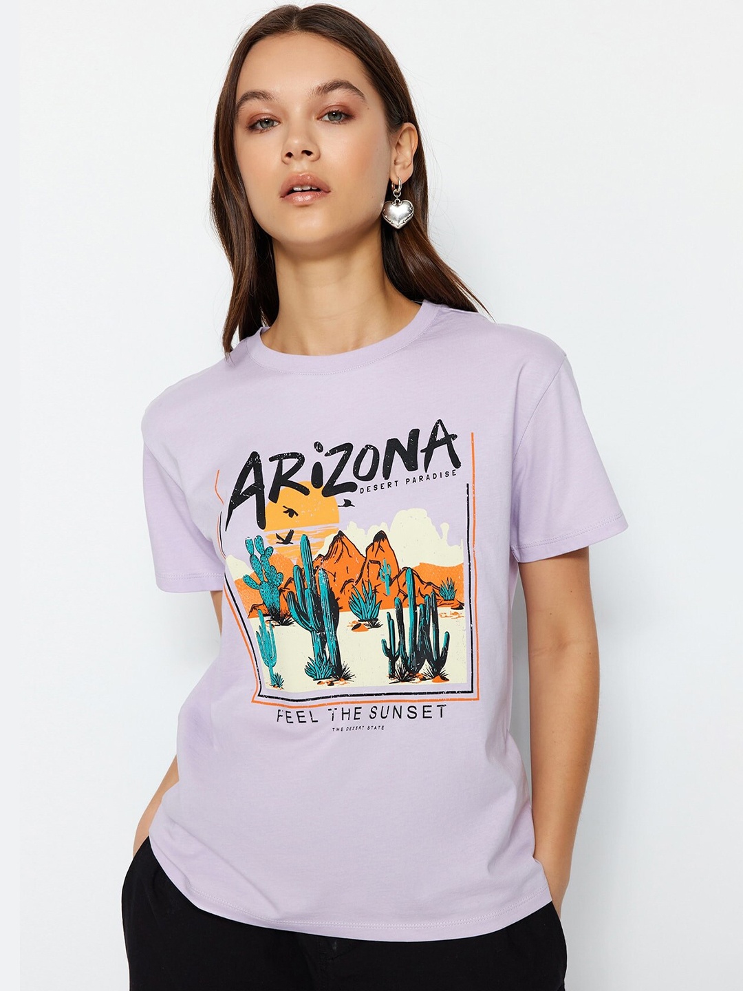 

Trendyol Graphic Printed Pure Cotton T-shirt, Lavender