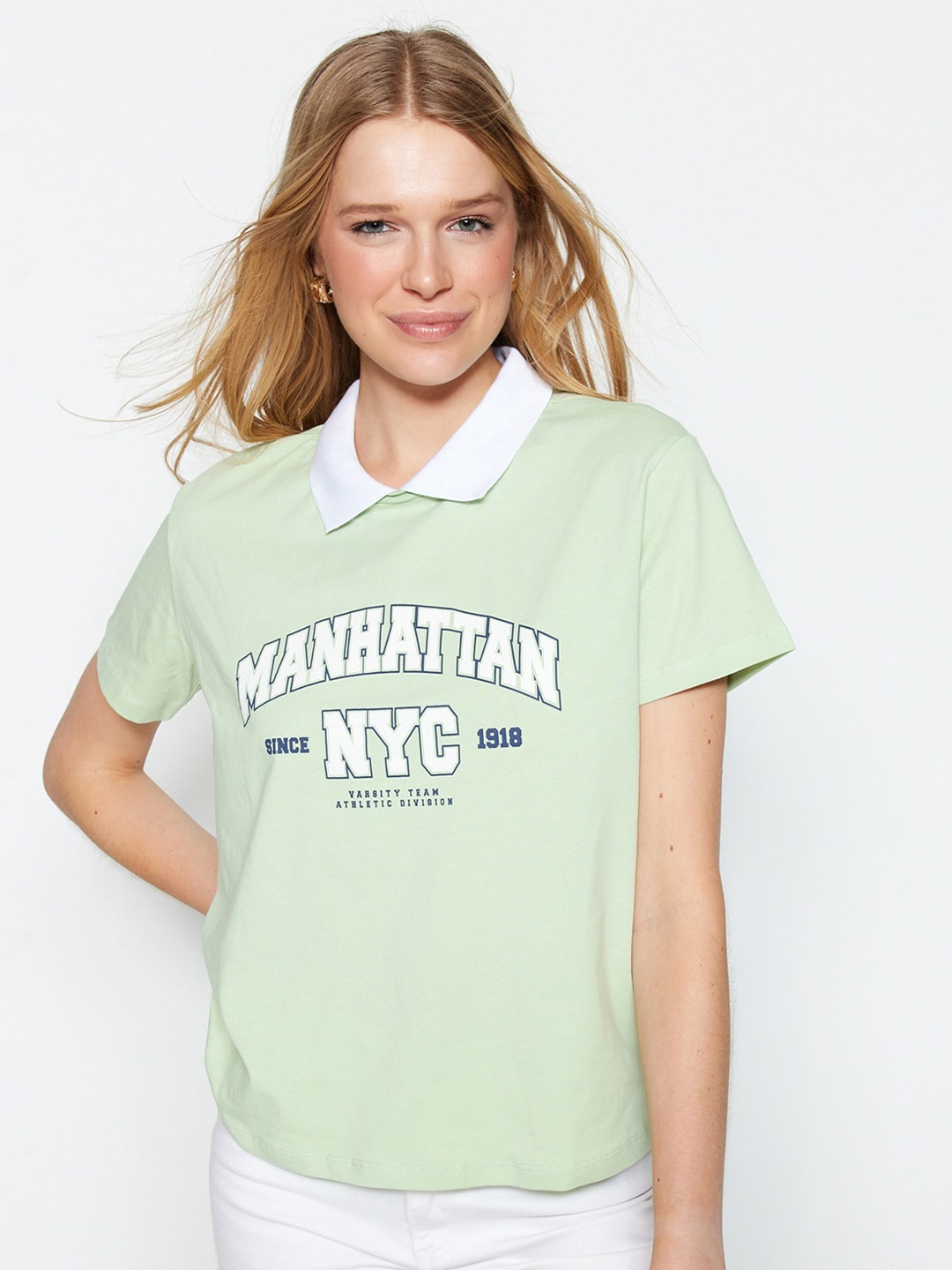 

Trendyol Typography Printed Pure Cotton T-shirt, Green