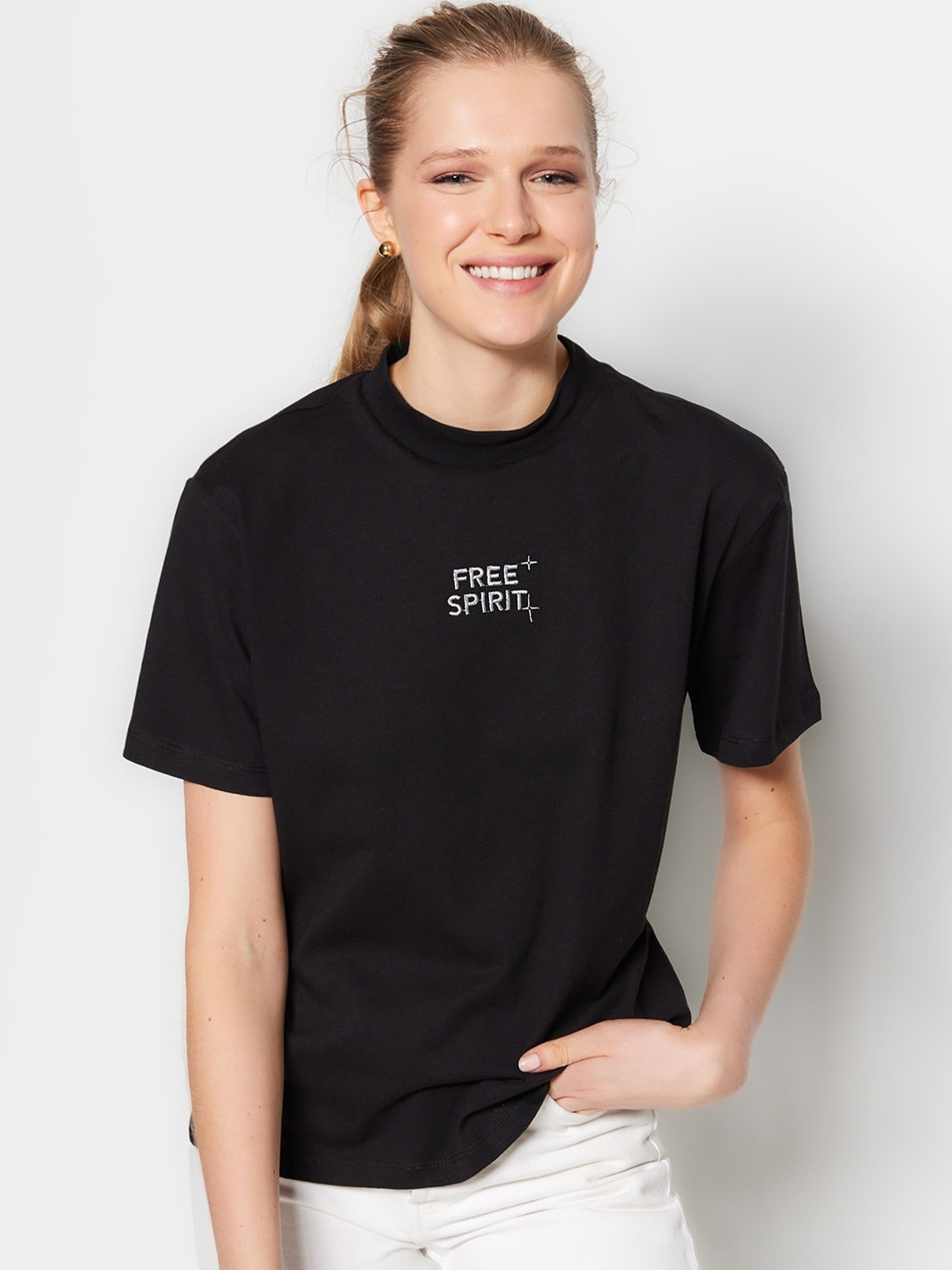 

Trendyol Typography Printed Pure Cotton T-shirt, Black