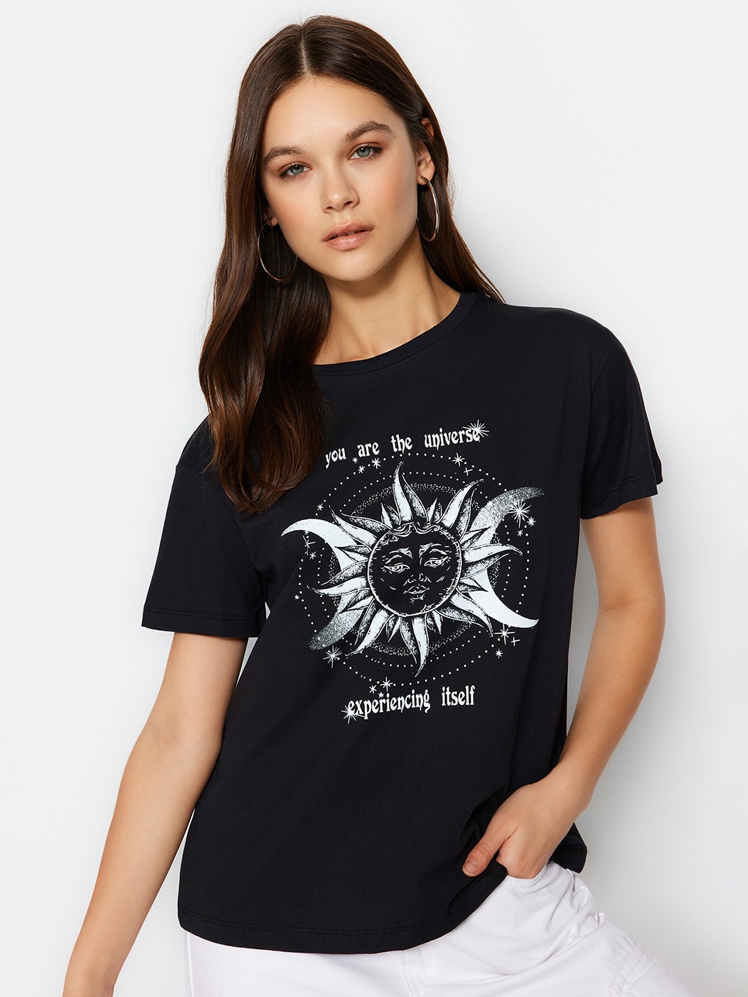 

Trendyol Graphic Printed Pure Cotton T-shirt, Black