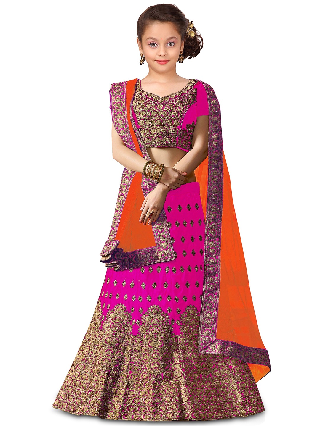 

Kedar Fab Girls Embroidered Semi-Stitched Lehenga & Unstitched Blouse With Dupatta, Pink