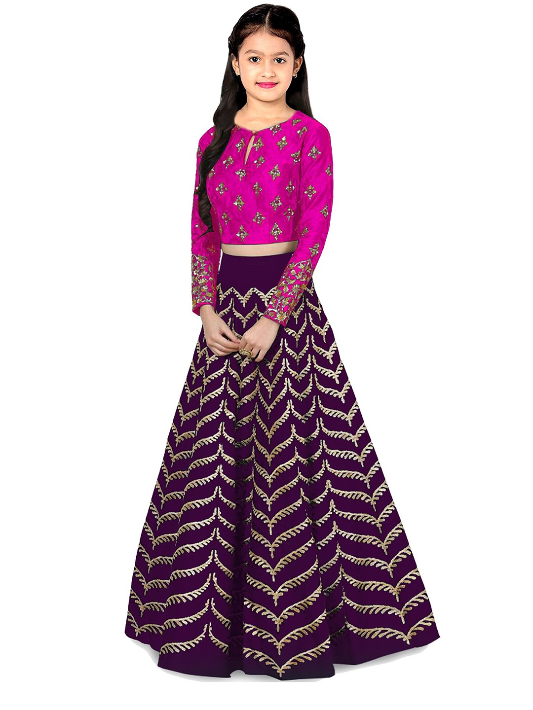 

Kedar Fab Girls Embroidered Semi-Stitched Lehenga & Unstitched Blouse, Purple