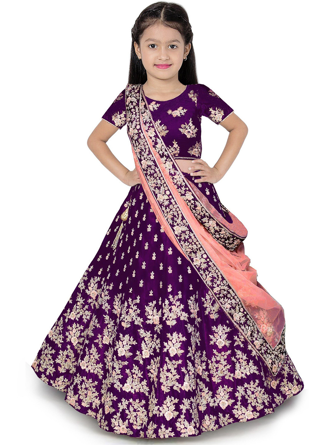 

Kedar Fab Girls Embroidered Semi-Stitched Lehenga & Unstitched Blouse With Dupatta, Purple