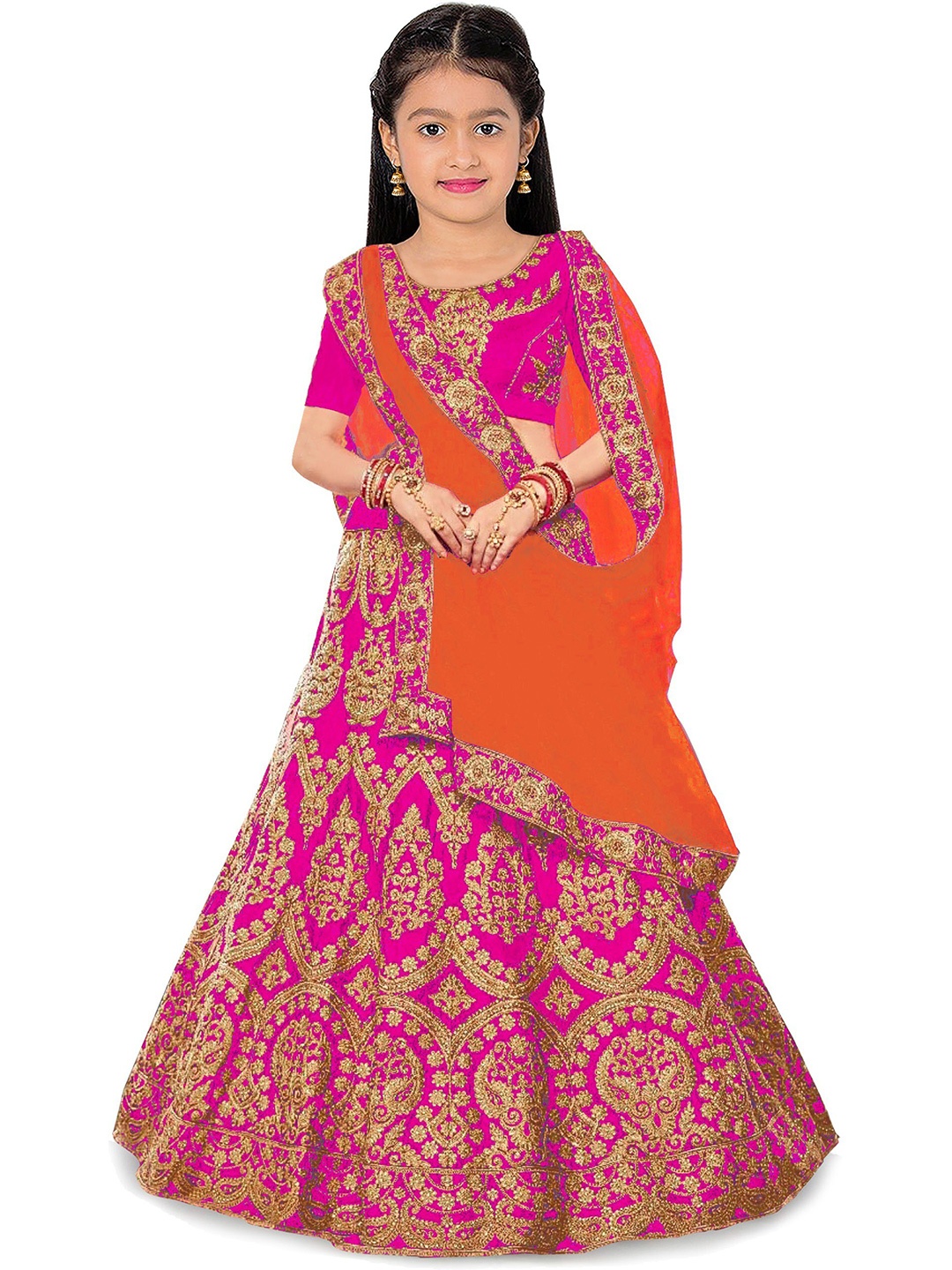 

Kedar Fab Girls Embroidered Semi-Stitched Lehenga & Unstitched Blouse With Dupatta, Pink