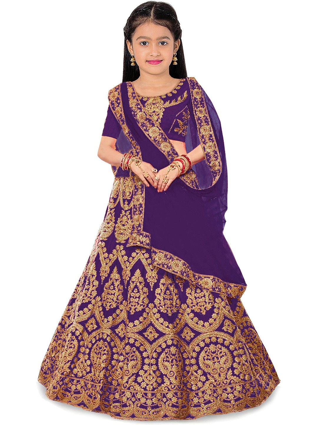 

Kedar Fab Girls Embroidered Semi-Stitched Lehenga & Unstitched Blouse With Dupatta, Purple
