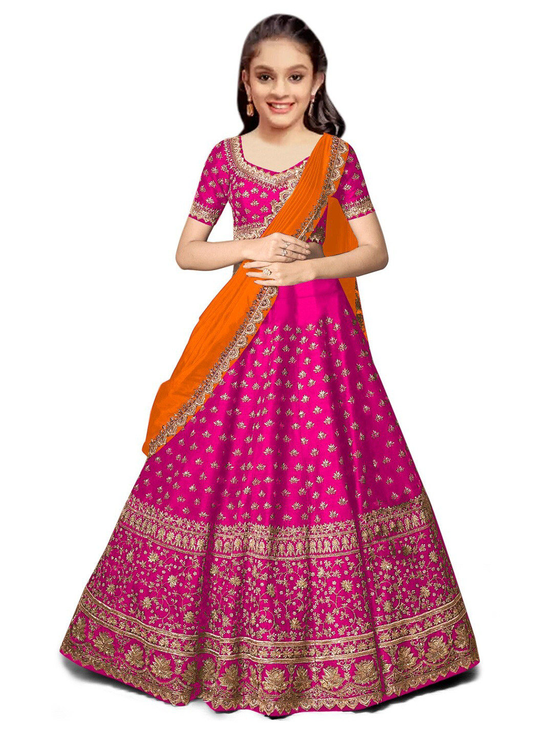 

Kedar Fab Girls Embroidered Semi-Stitched Lehenga & Unstitched Blouse With Dupatta, Pink