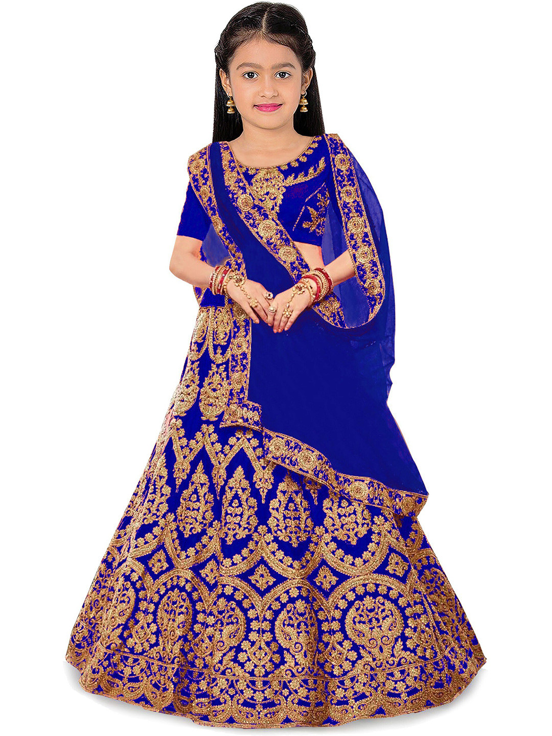 

Kedar Fab Girls Embroidered Semi-Stitched Lehenga & Unstitched Blouse With Dupatta, Blue
