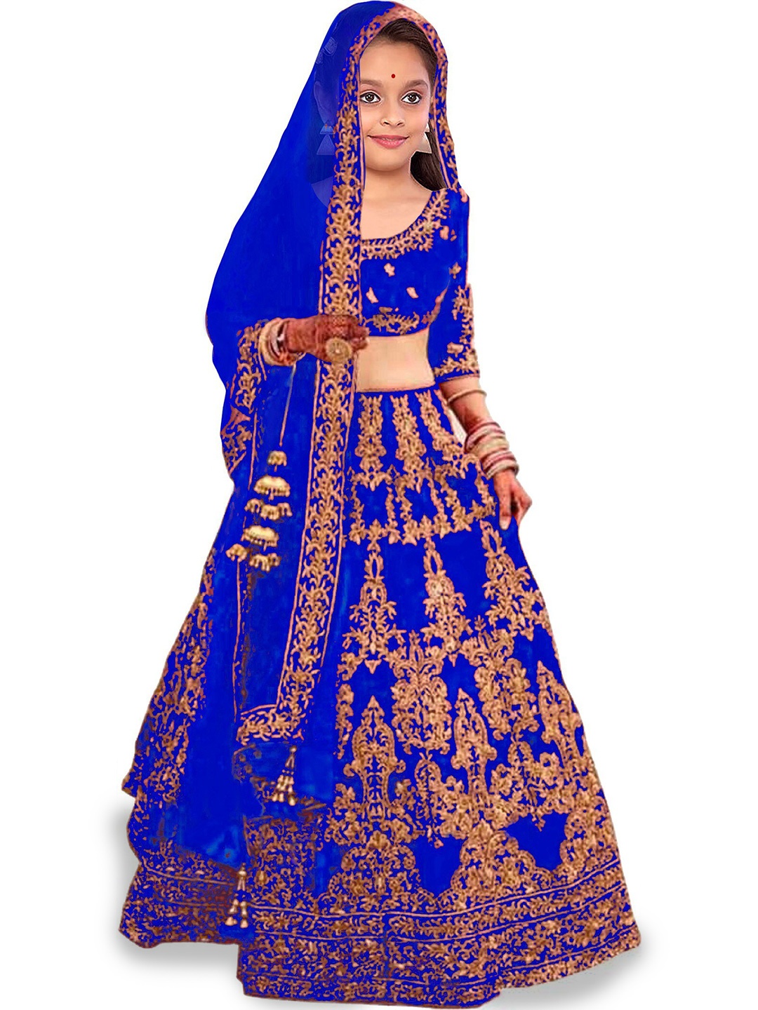 

Kedar Fab Girls Embroidered Semi-Stitched Lehenga & Unstitched Blouse With Dupatta, Blue