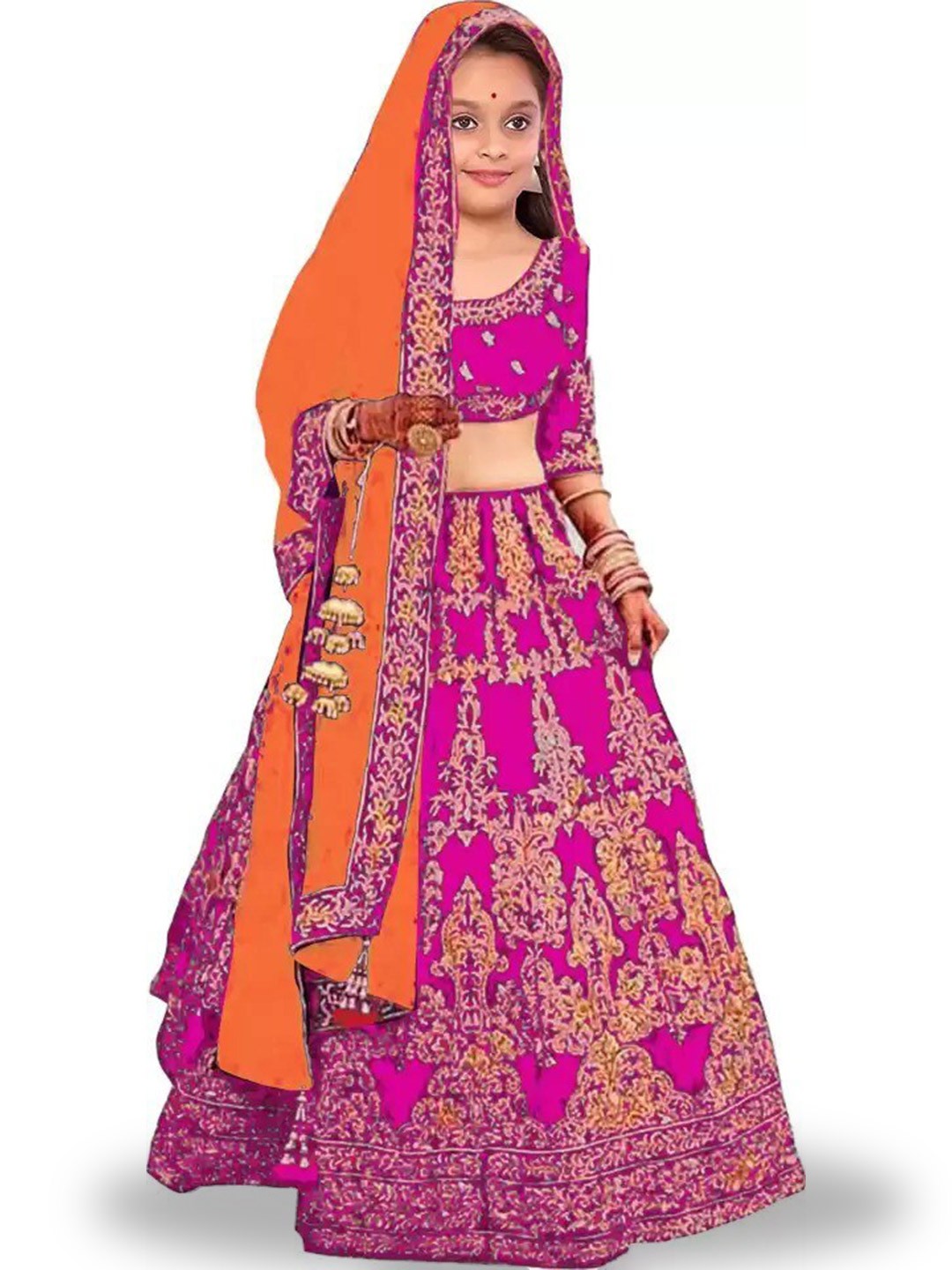 

Kedar Fab Girls Embroidered Semi-Stitched Lehenga & Unstitched Blouse With Dupatta, Pink