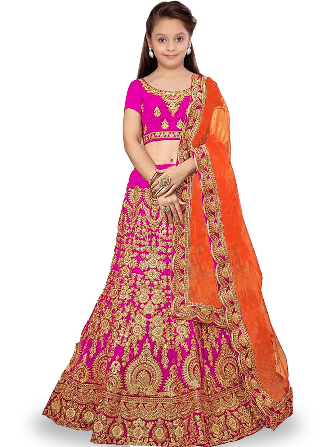 

Kedar Fab Girls Embroidered Semi-Stitched Lehenga & Unstitched Blouse With Dupatta, Pink