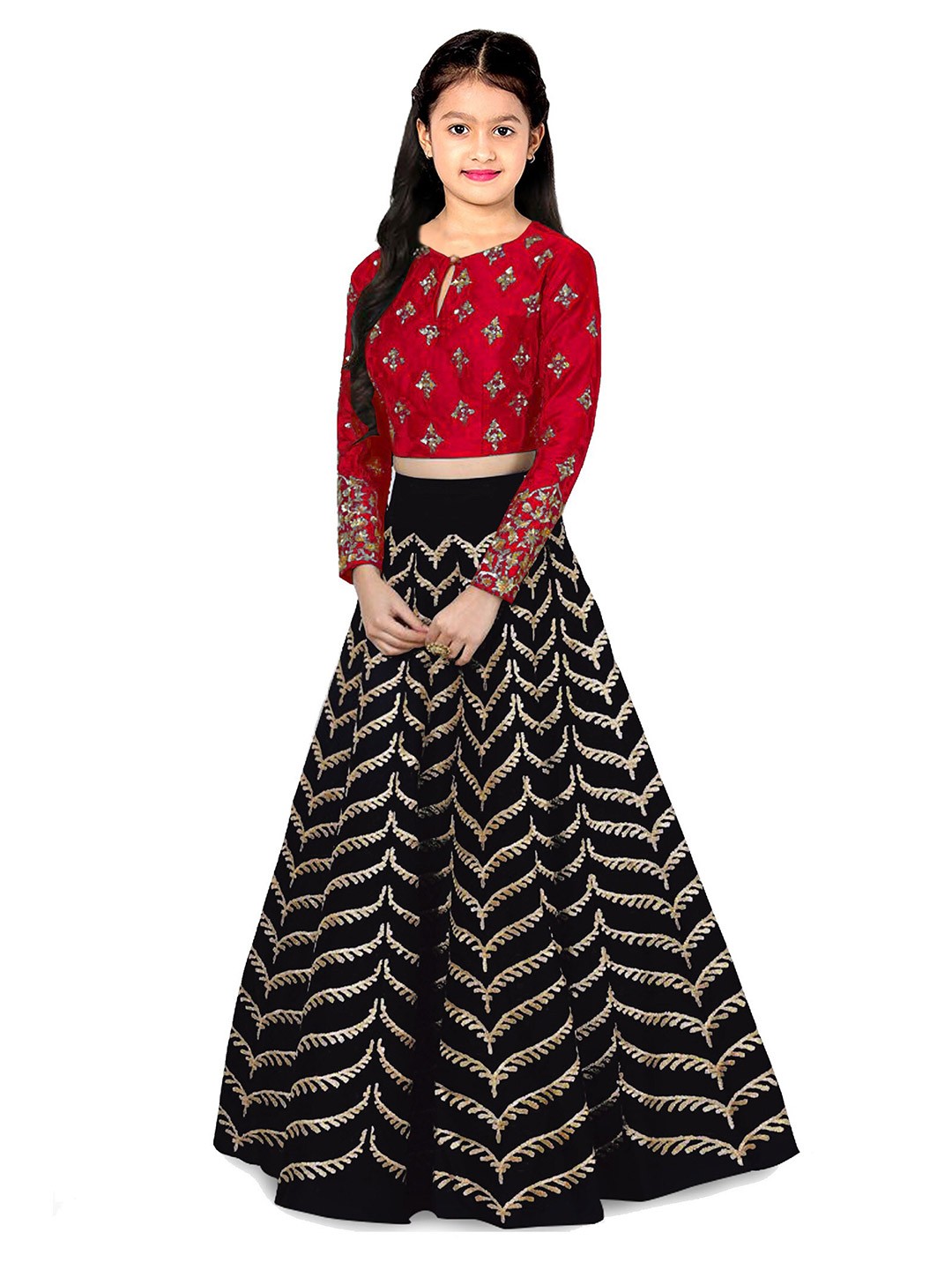 

Kedar Fab Girls Embroidered Semi-Stitched Lehenga & Unstitched Blouse With Dupatta, Black