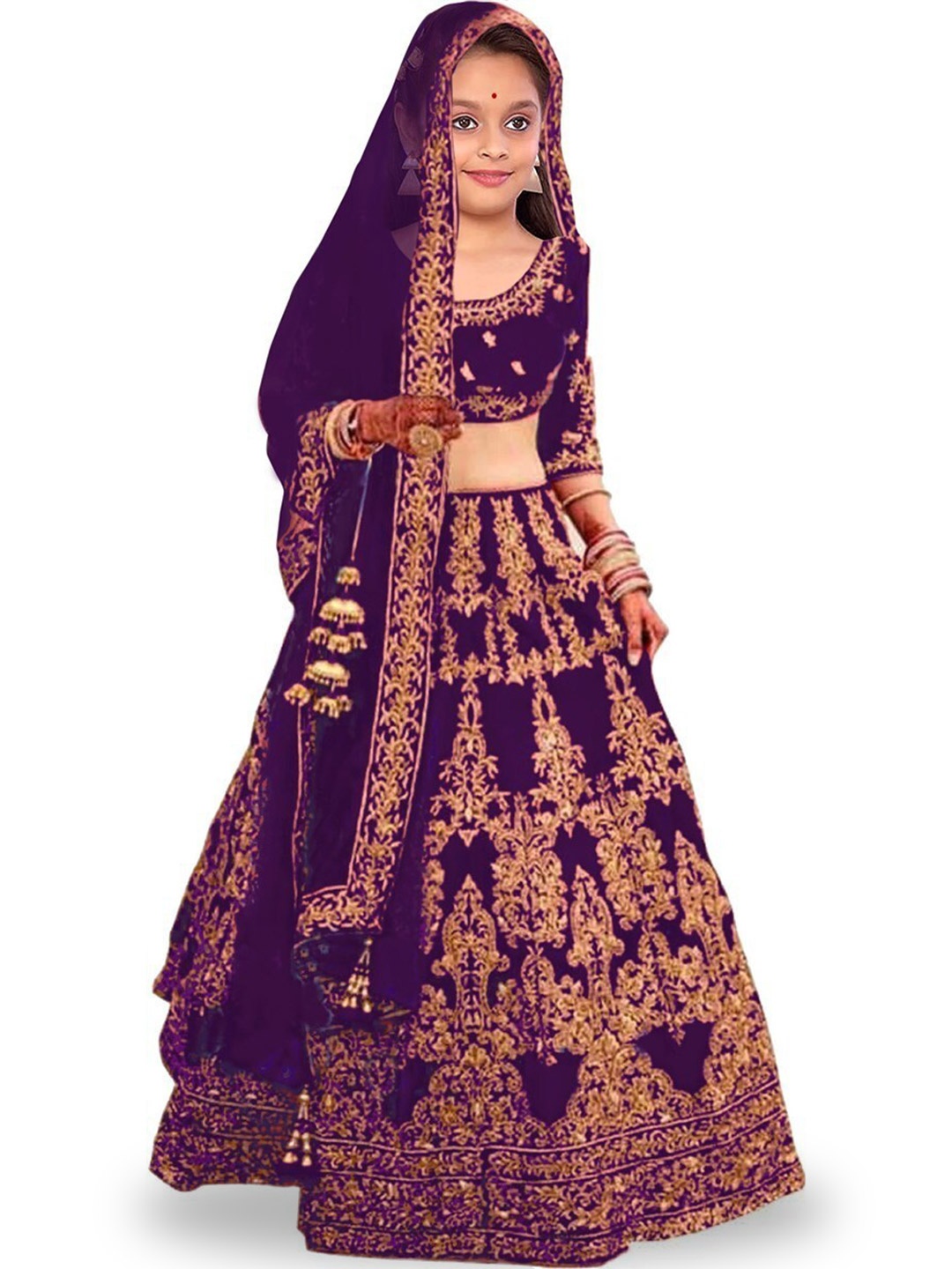 

Kedar Fab Girls Embroidered Semi-Stitched Lehenga & Unstitched Blouse With, Purple