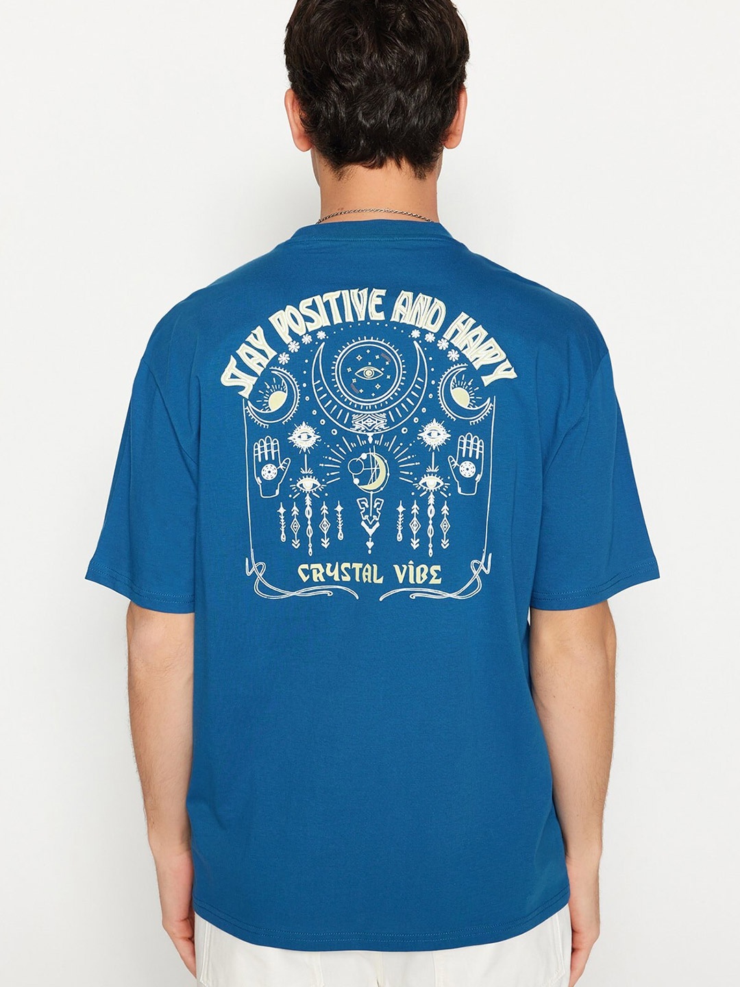 

Trendyol Typography Printed Pure Cotton T-shirt, Blue