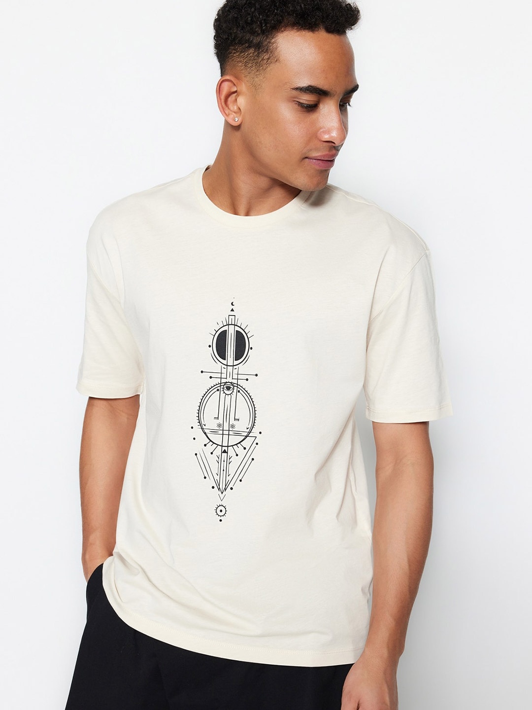 

Trendyol Graphic Printed Pure Cotton T-shirt, Beige
