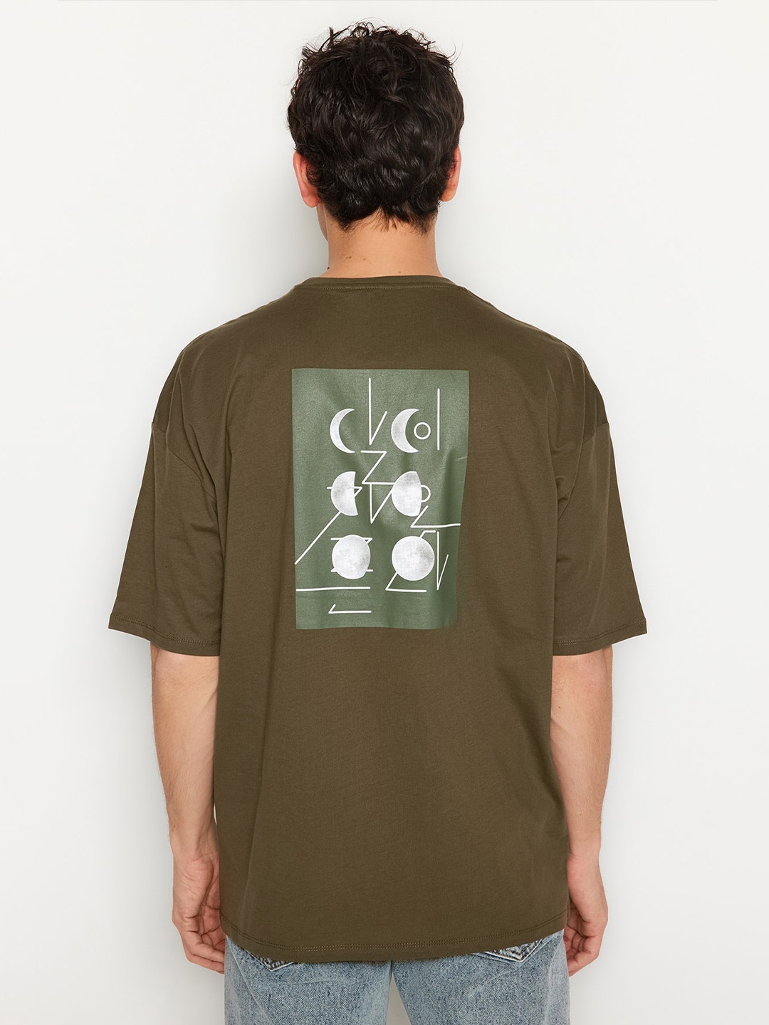 

Trendyol Graphic Printed Drop Shoulder Sleeves Pure Cotton T-shirt, Olive
