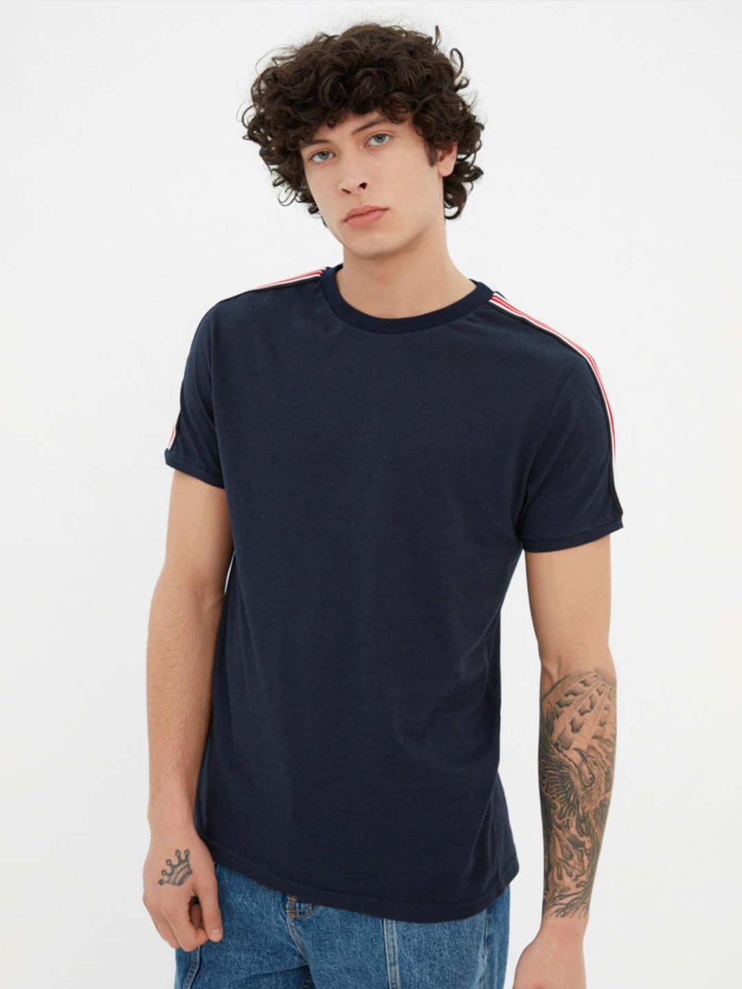

Trendyol Round Neck Pure Cotton T-shirt, Navy blue