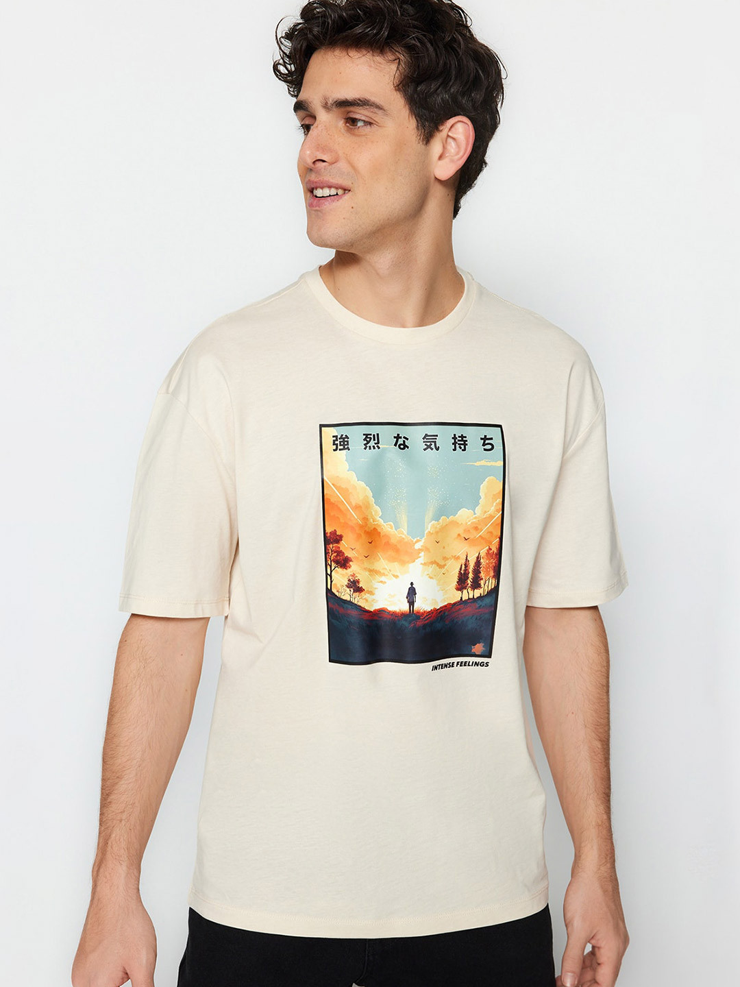 

Trendyol Graphic Printed Pure Cotton T-shirt, Cream