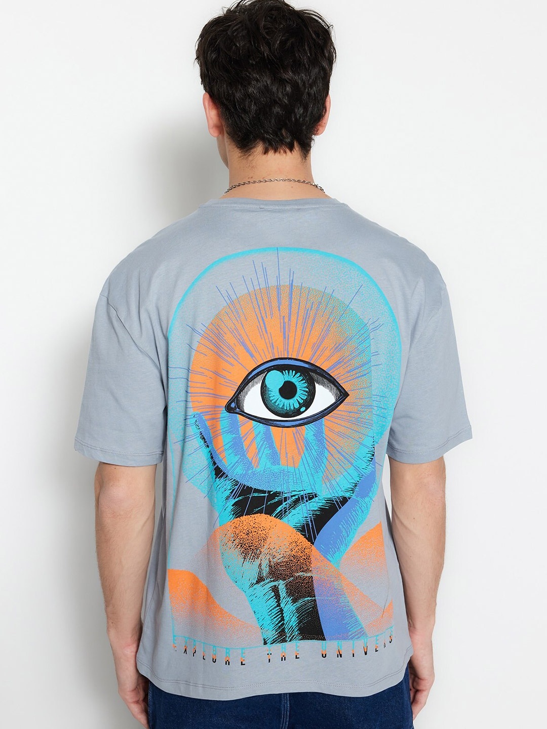 

Trendyol Graphic Printed Pure Cotton T-shirt, Grey