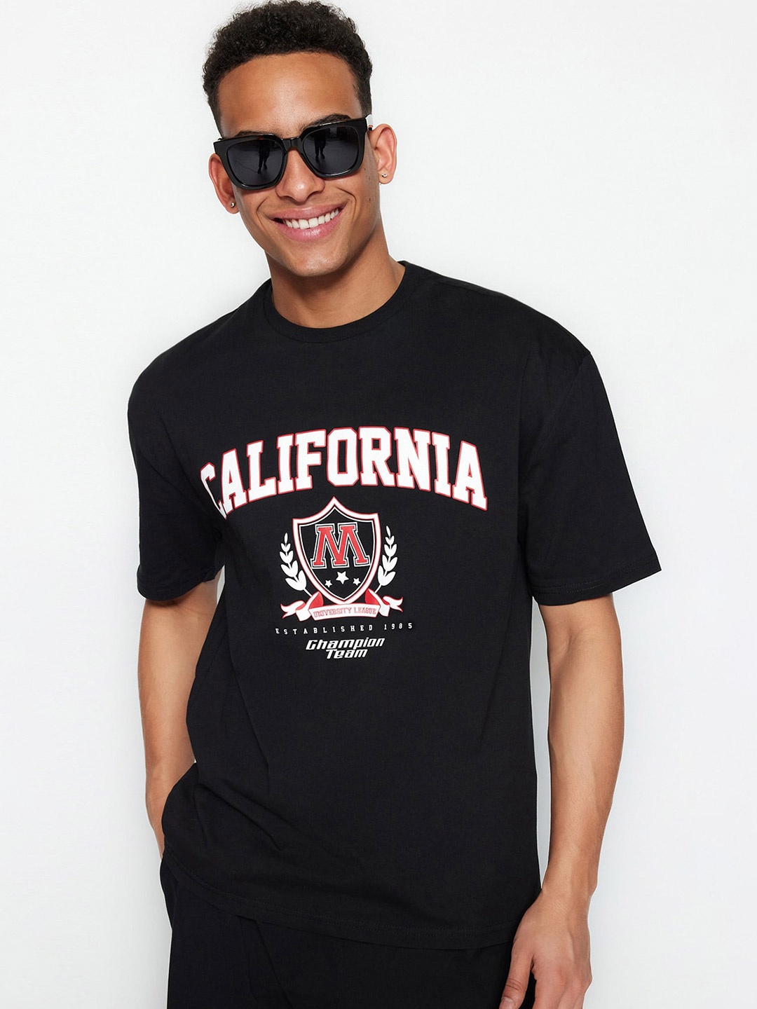 

Trendyol Typography Printed Pure Cotton T-shirt, Black