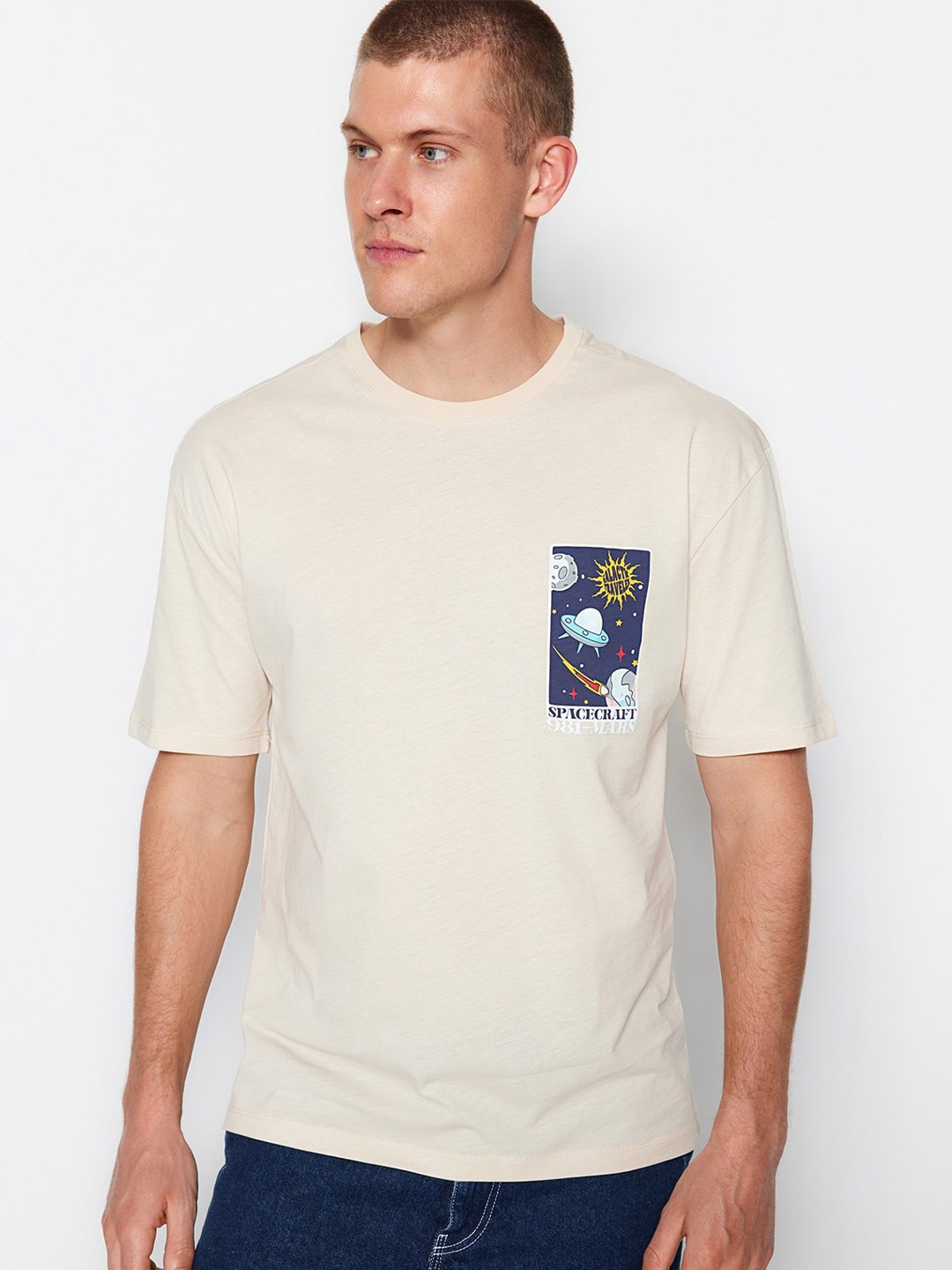 

Trendyol Conversational Printed Pure Cotton T-Shirt, Beige