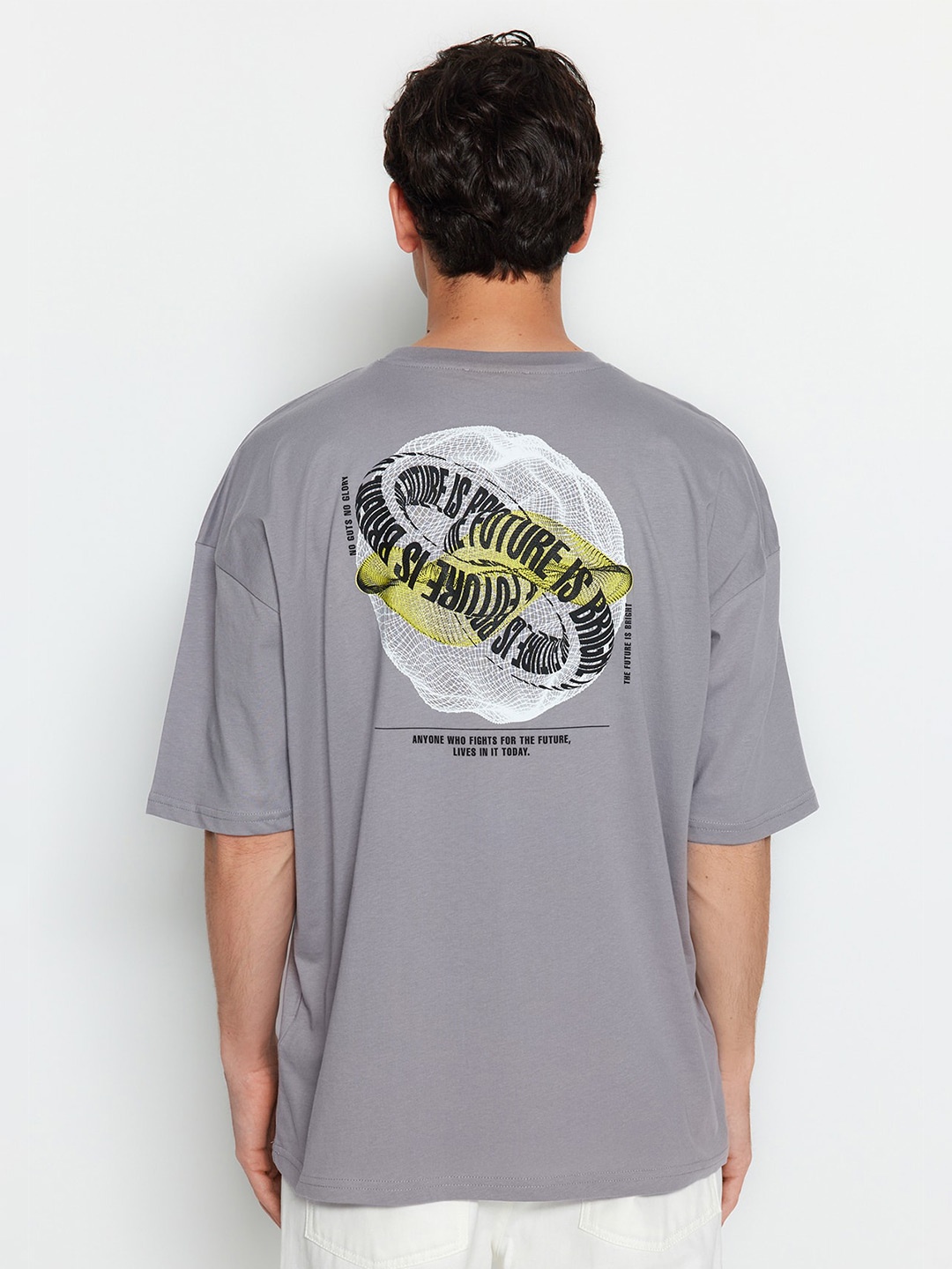 

Trendyol Typography Printed Pure Cotton T-shirt, Grey