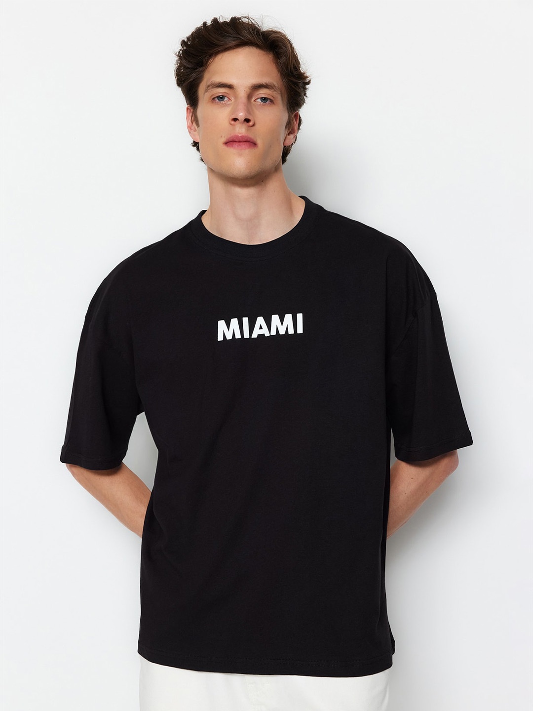 

Trendyol Typography Printed Round Neck T-shirt, Black