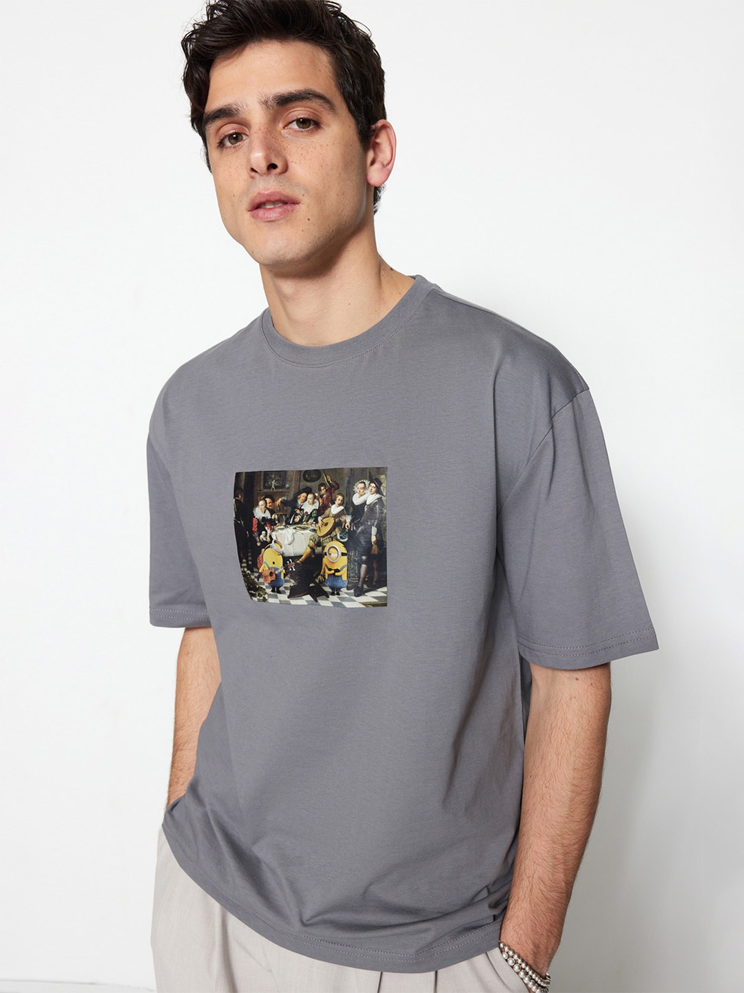 

Trendyol Graphic Printed Pure Cotton T-shirt, Grey