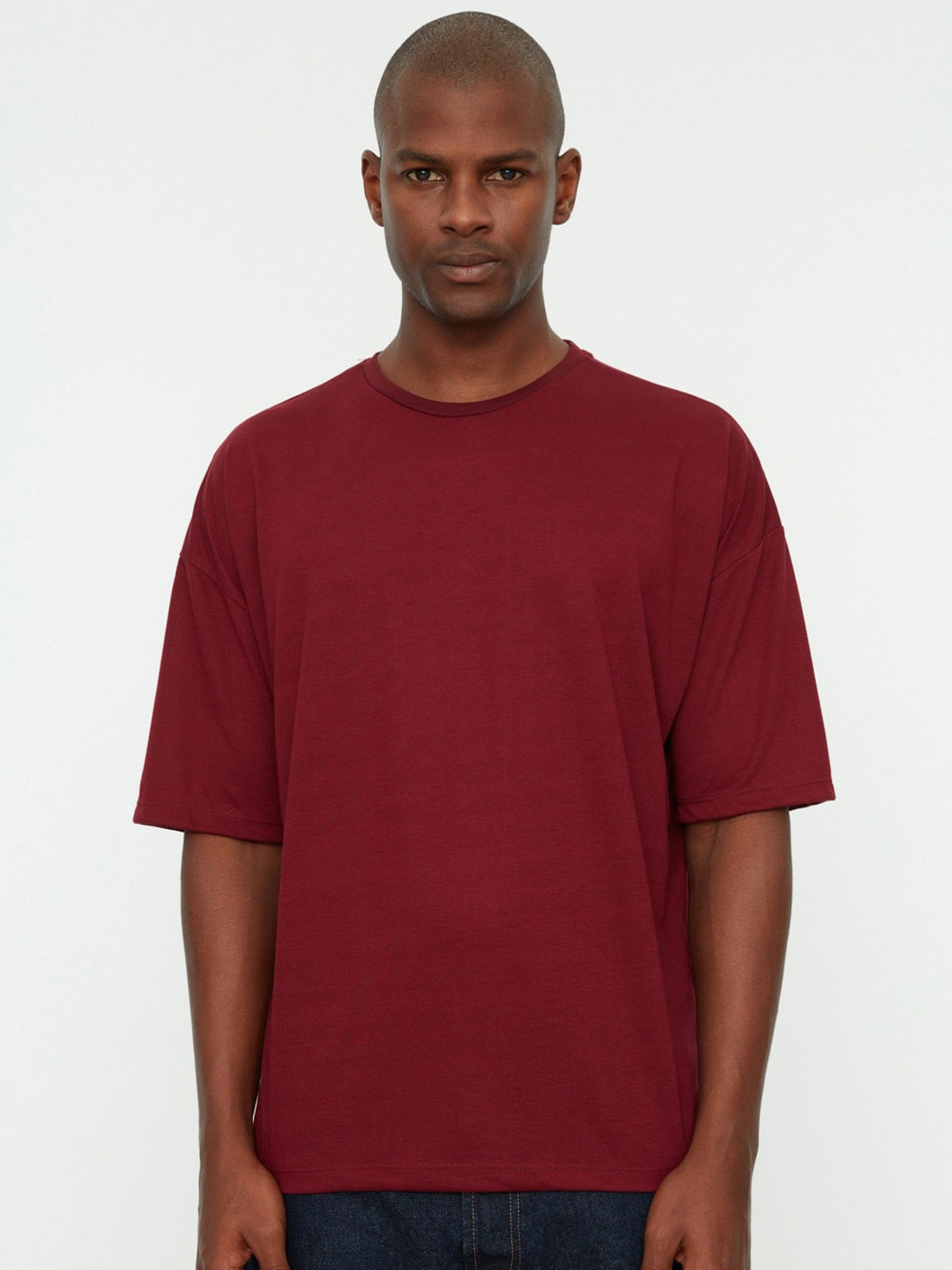 

Trendyol Round Neck Drop-Shoulder Sleeves T-Shirt, Burgundy