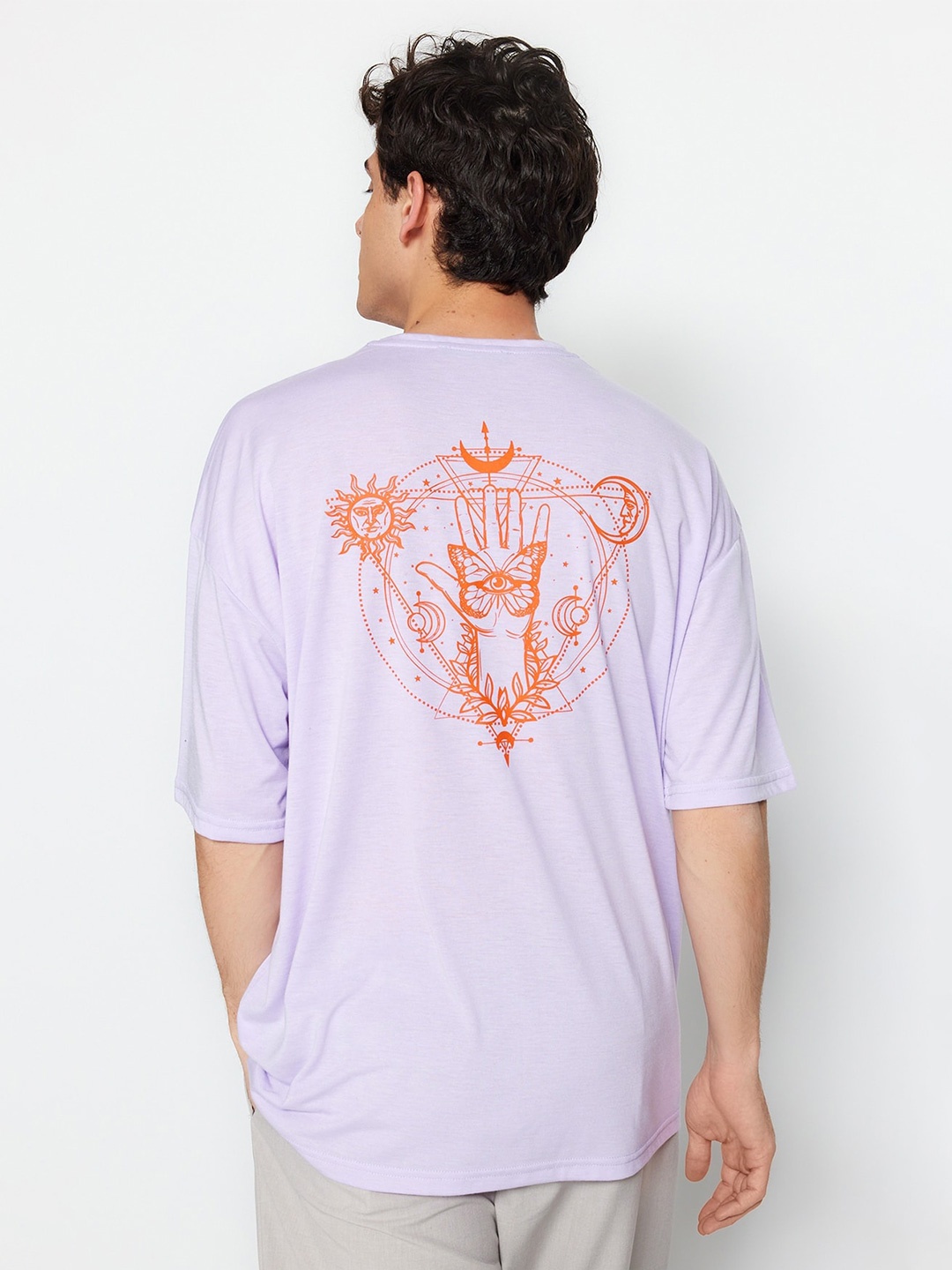 

Trendyol Graphic Printed Drop-Shoulder Sleeves Pure Cotton T-Shirt, Lavender