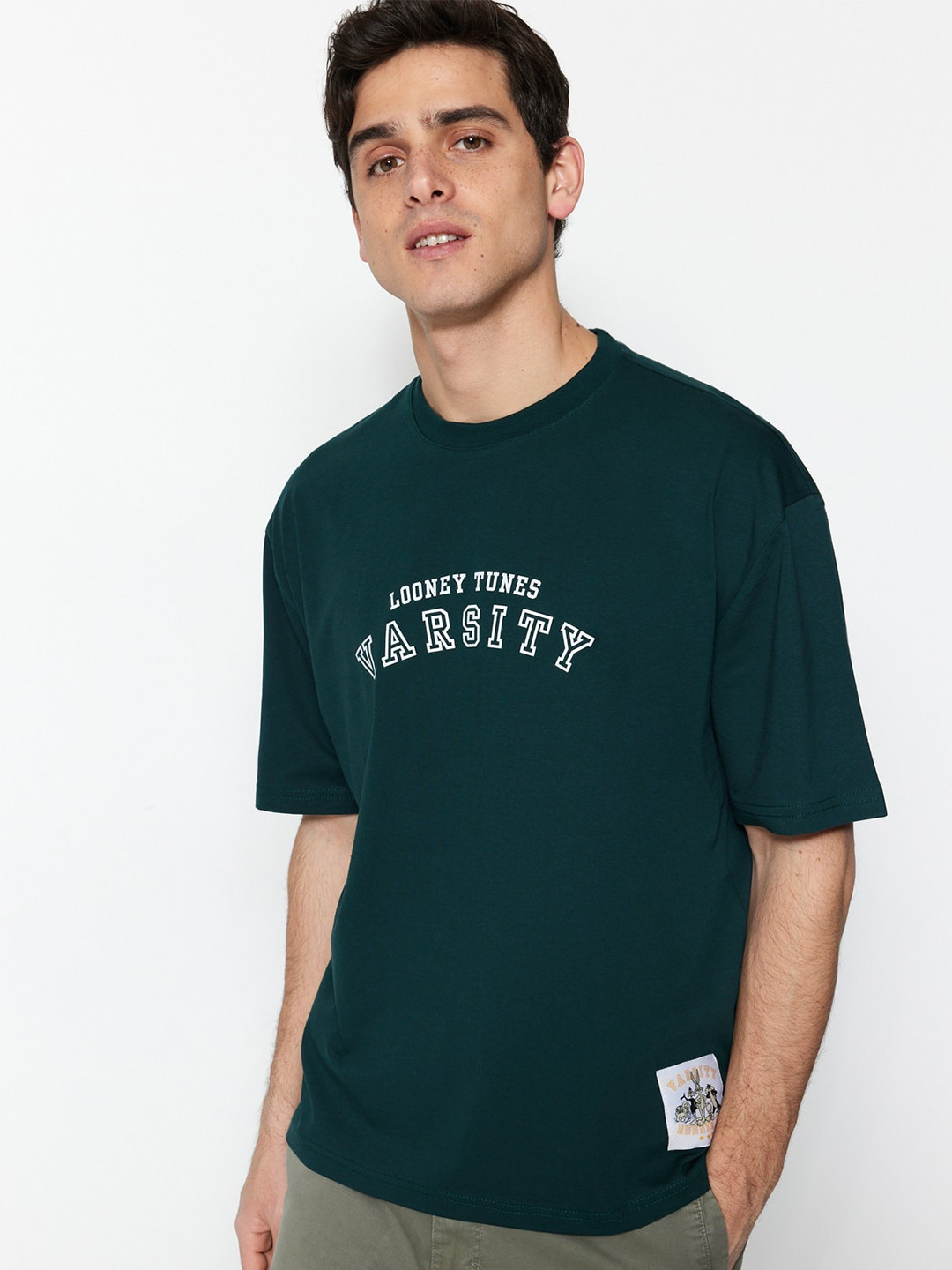 

Trendyol Typography Printed Pure Cotton T-shirt, Green