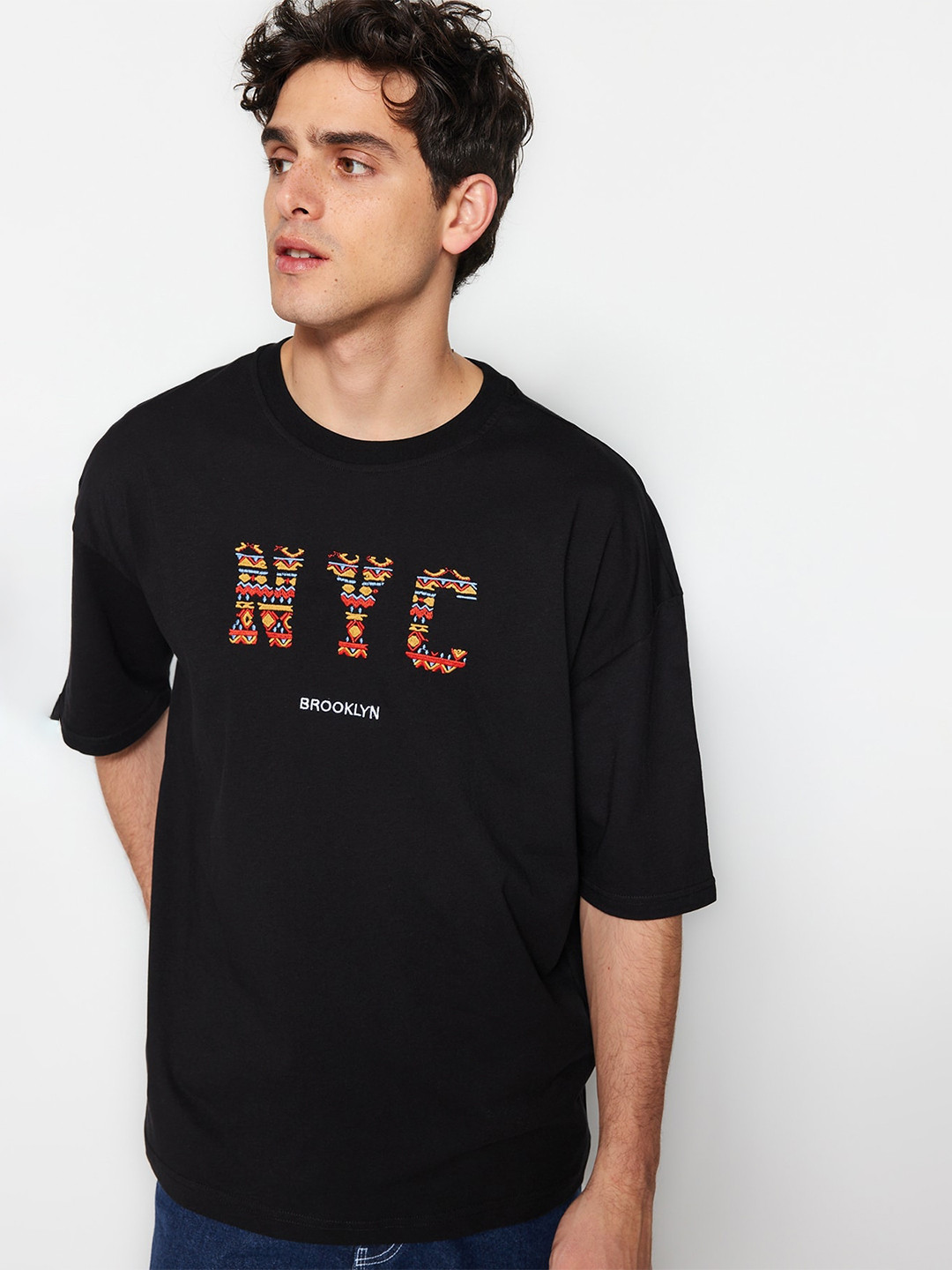 

Trendyol Typography Printed Pure Cotton T-shirt, Black