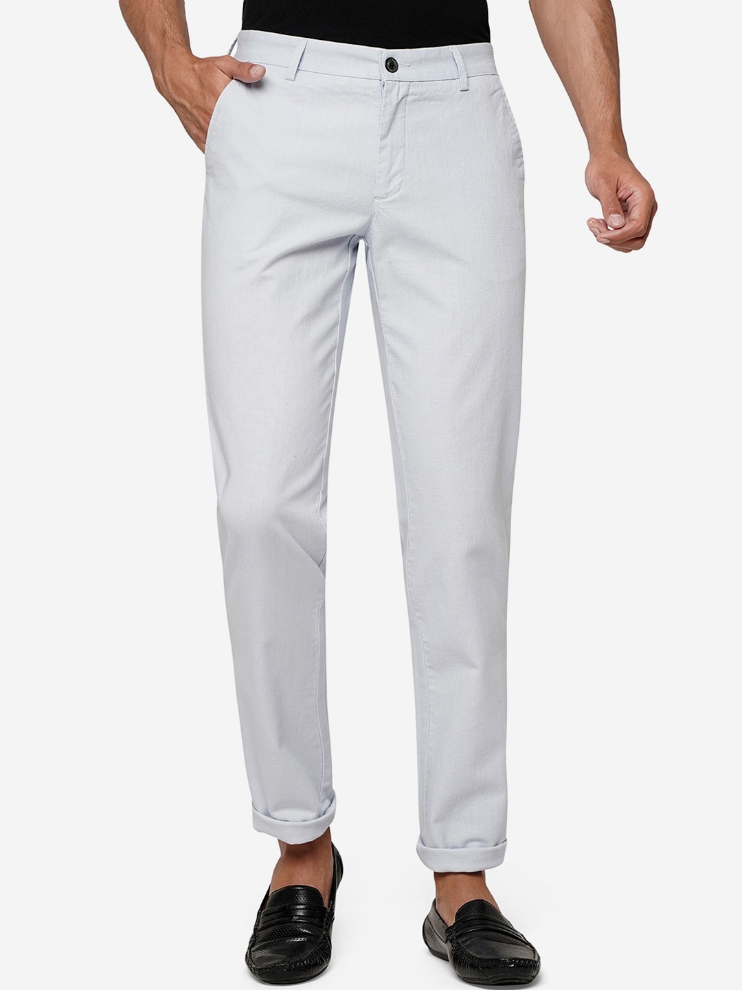 

JADE BLUE Men Mid Rise Slim Fit Pure Cotton Trousers