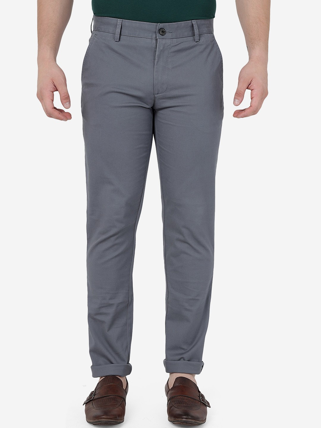 

JADE BLUE Men Mid Rise Slim Fit Pure Cotton Trousers, Grey