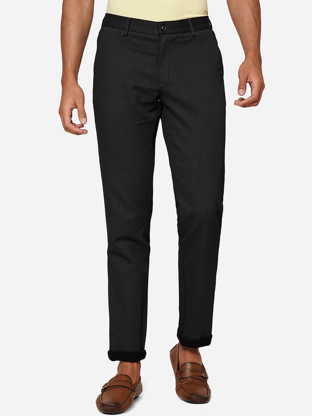 

JADE BLUE Men Mid Rise Slim Fit Pure Cotton Trousers, Black