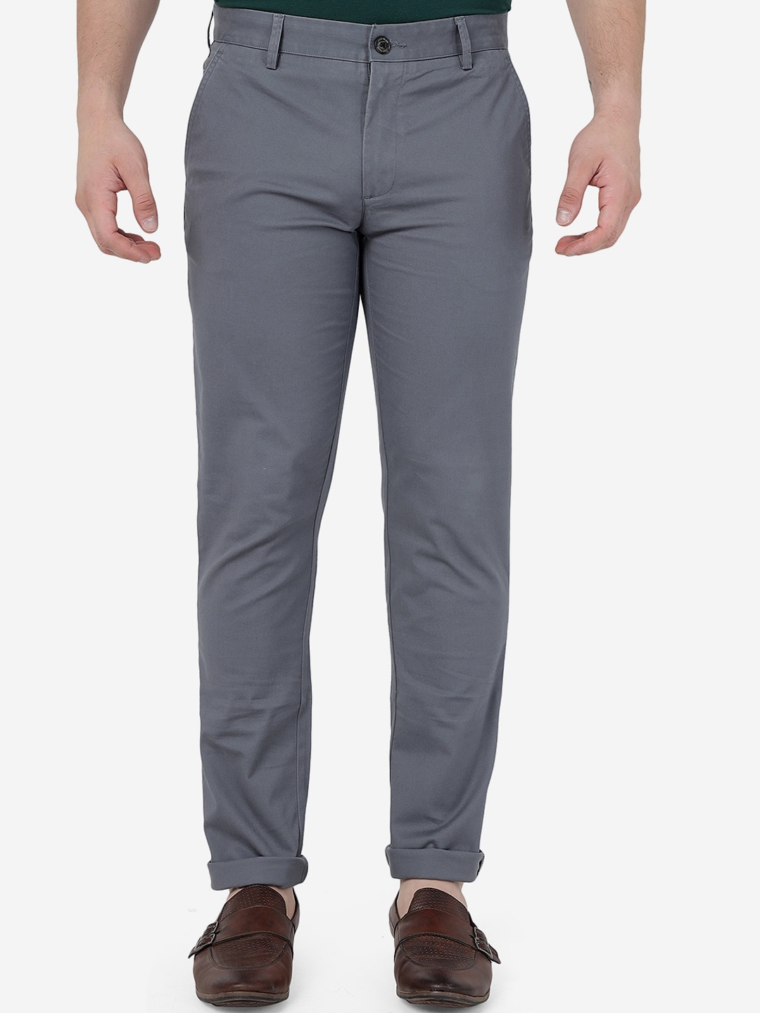 

JADE BLUE Men Slim Fit Mid-Rise Pure Cotton Trousers, Grey