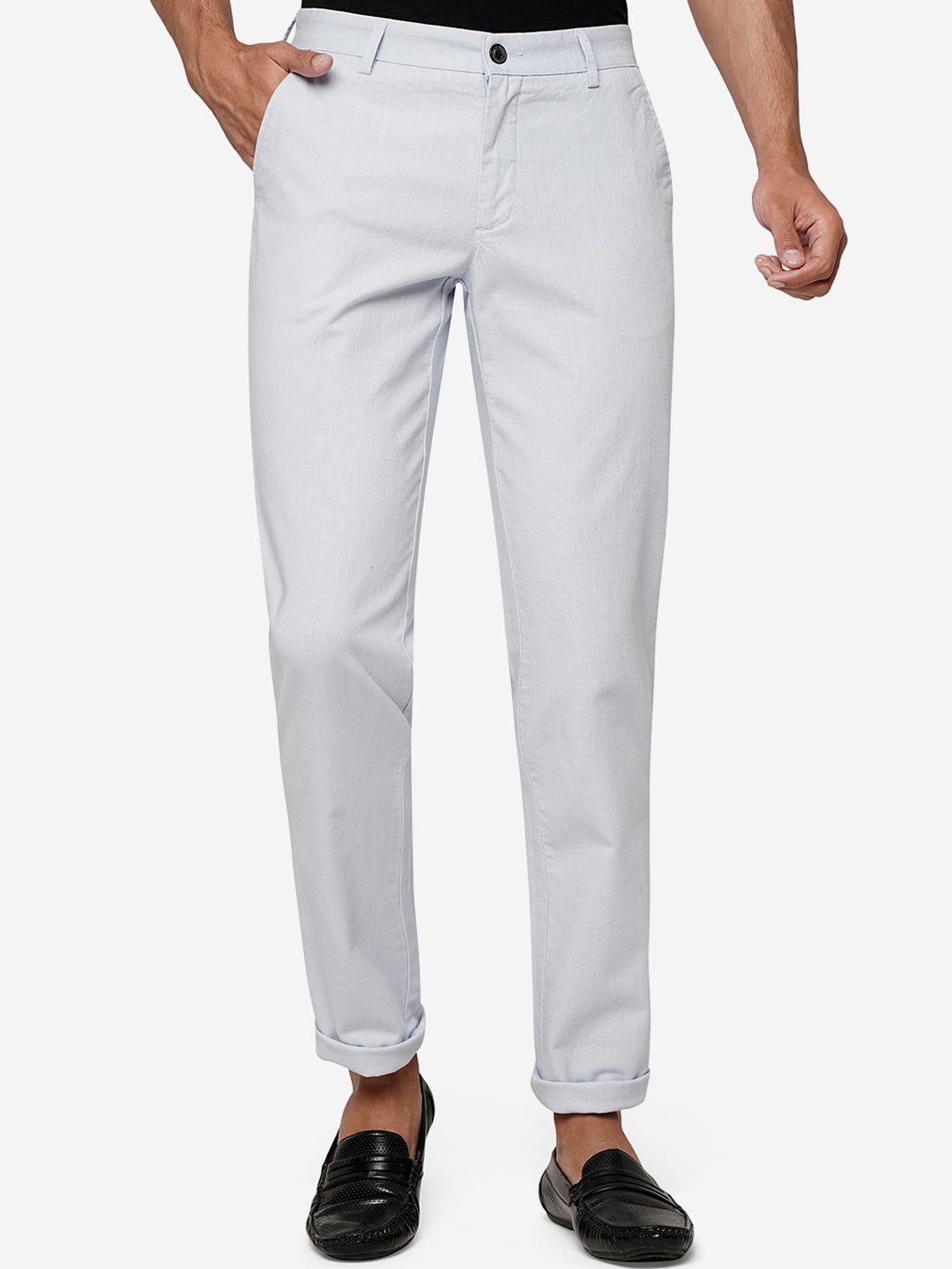 

JADE BLUE Men Slim Fit Mid-Rise Pure Cotton Trousers