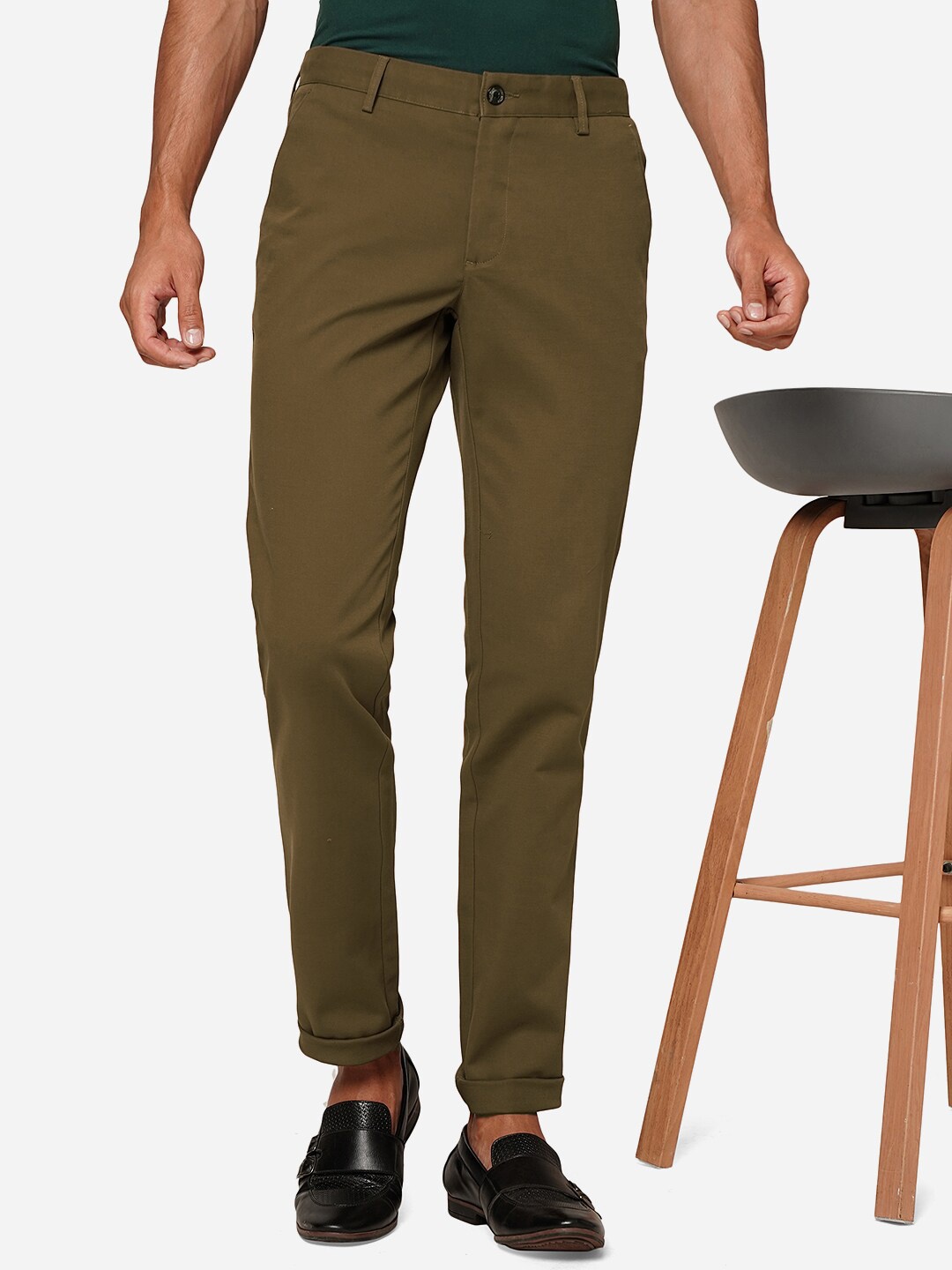 

JADE BLUE Men Slim Fit Mid-Rise Pure Cotton Trousers, Brown