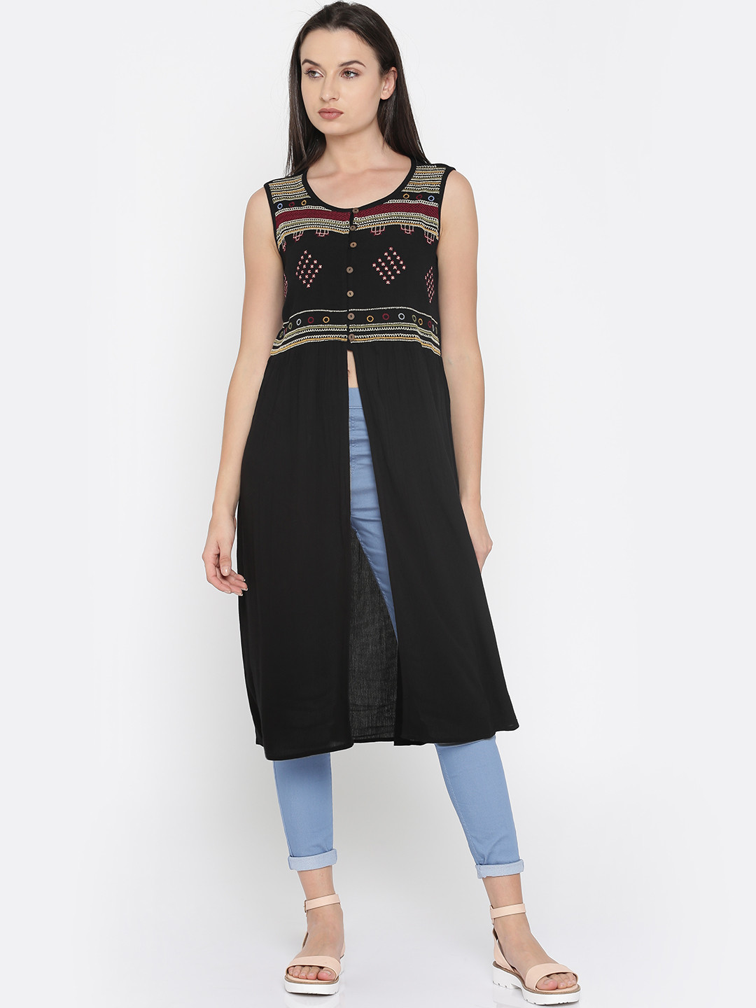 

Global Desi Black Self-Design Tunic