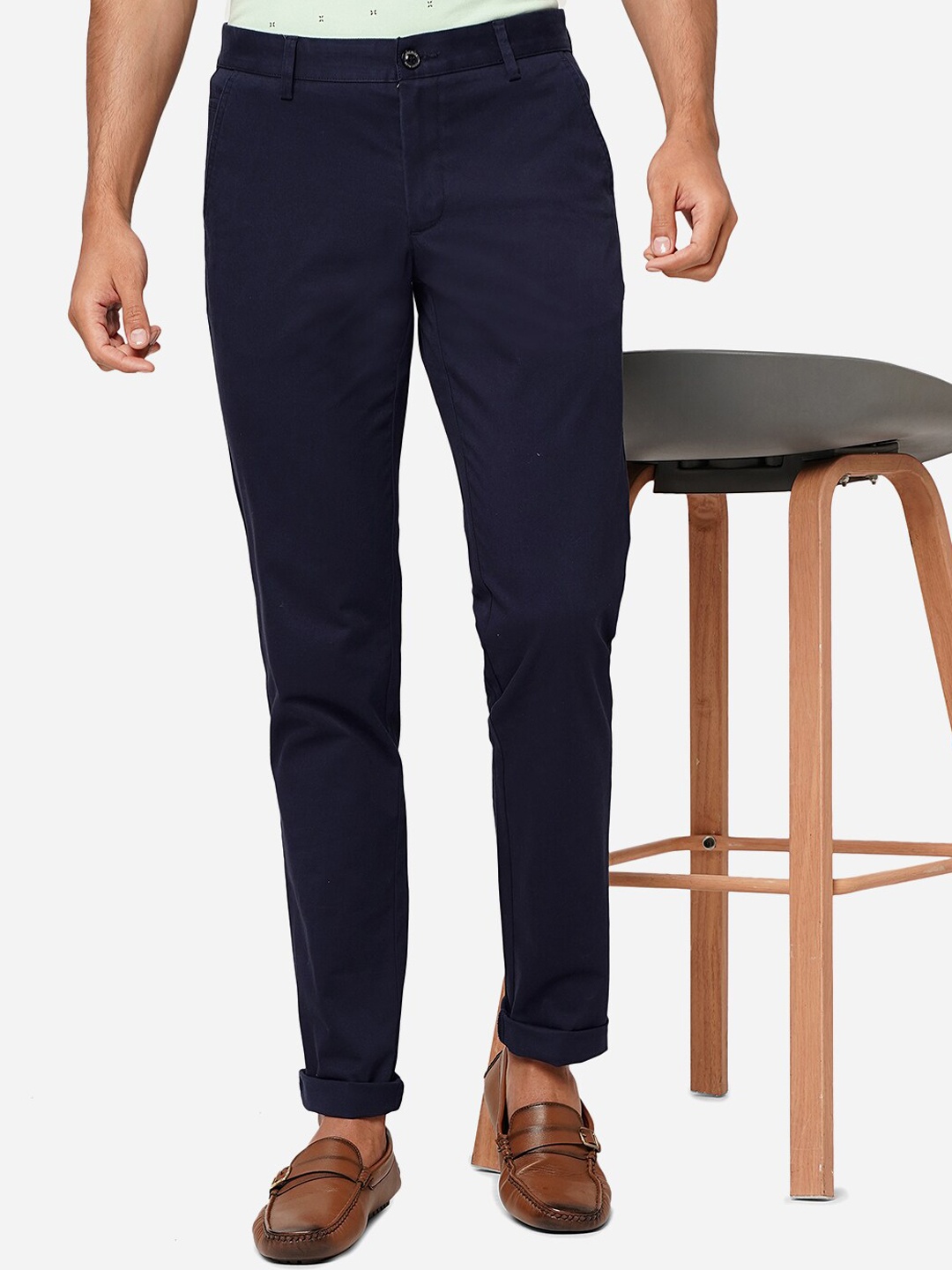 

JADE BLUE Men Slim Fit Mid-Rise Pure Cotton Trousers