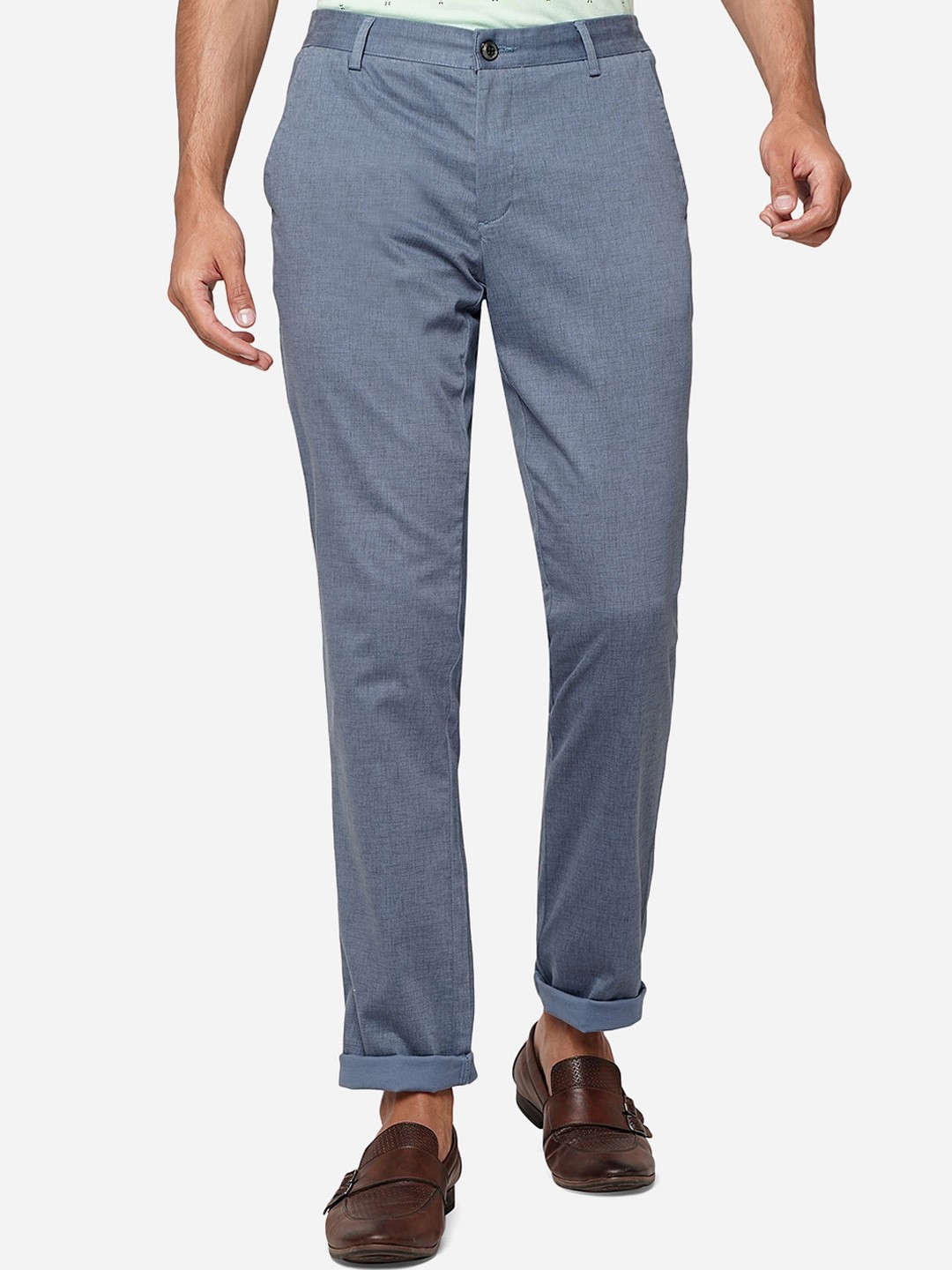 

JADE BLUE Men Slim Fit Mid-Rise Pure Cotton Trousers
