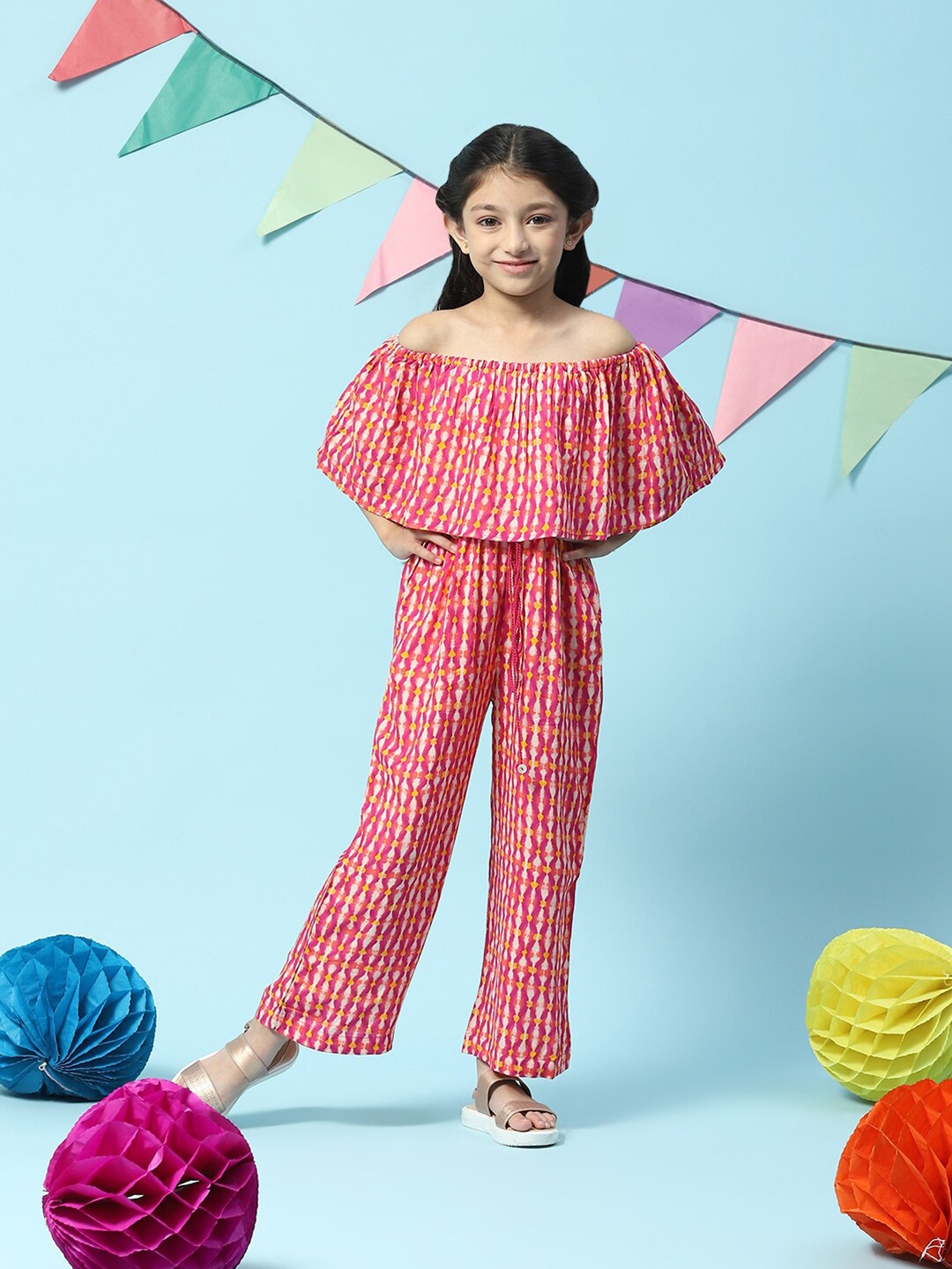 

Biba Girls Off-Shoulder Printed Basic Jumpsuit, Pink