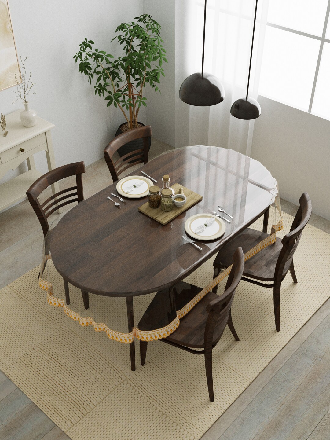 

Clasiko Transparent & Gold-Toned 4-Seater Table Cover